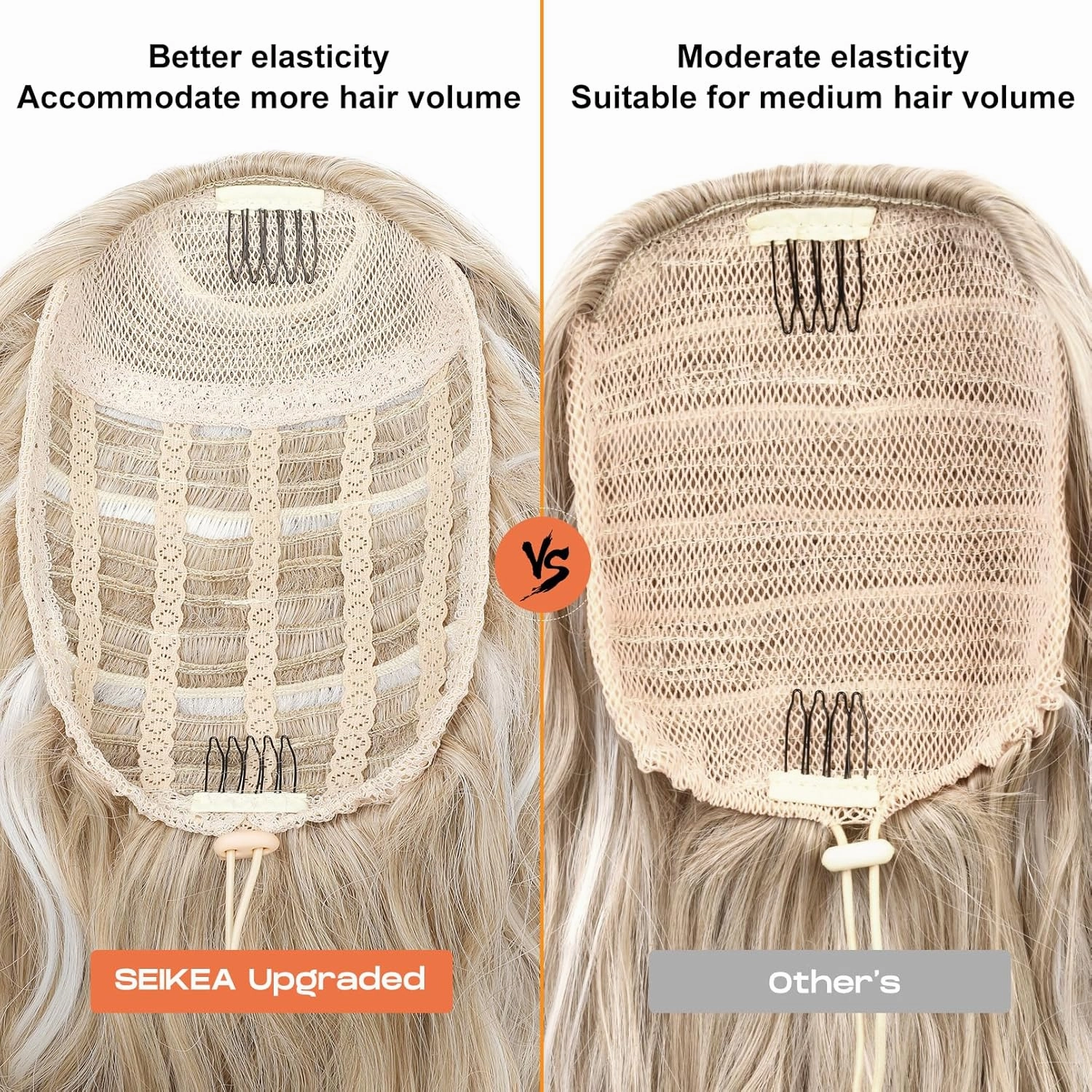 SEIKEA Ponytail Extension, 18" Long Wavy Curly Drawstring Ponytail Multi-layered Fluffy Thick Clip in Hair Extensions Natural Soft Synthetic Hairpiece Chocolate Brown/Caramel Blonde Highlights