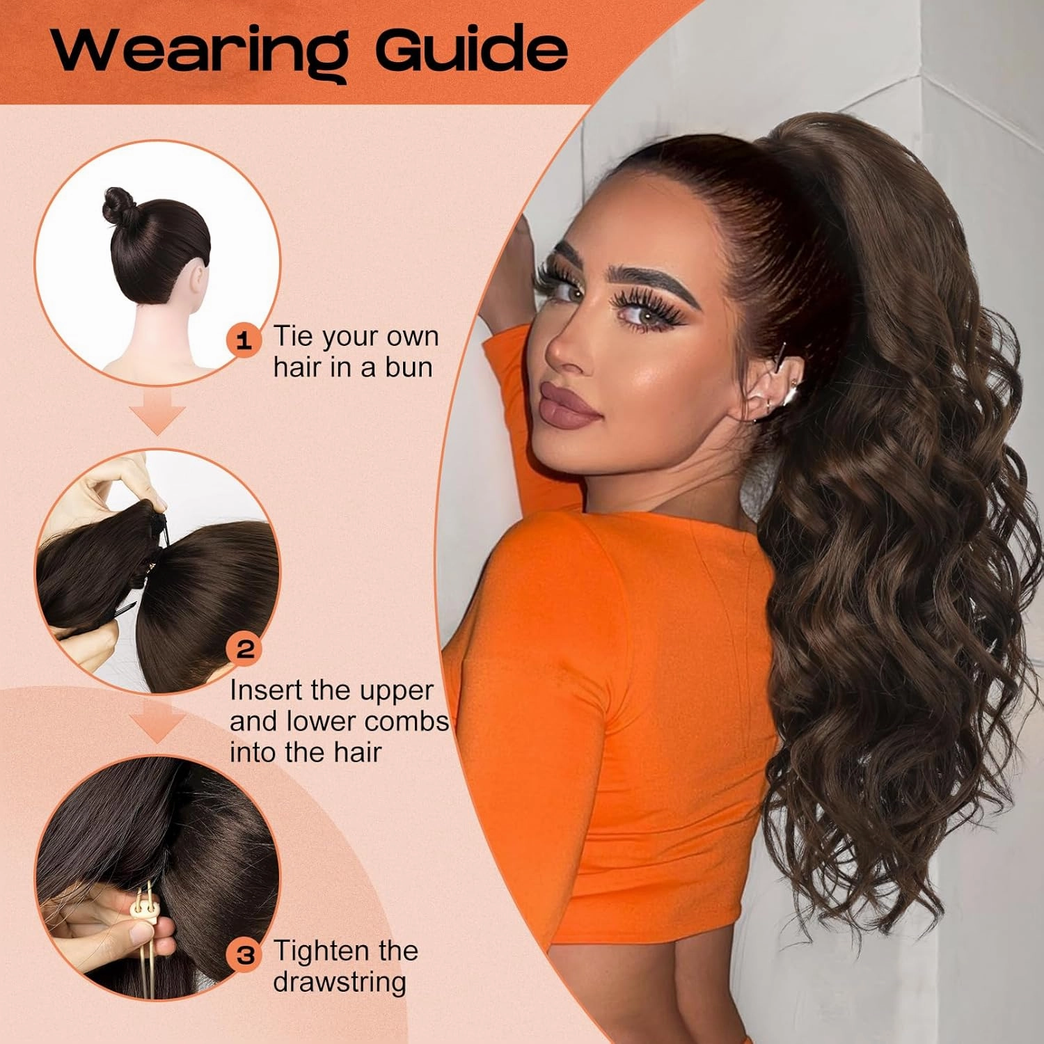 SEIKEA Ponytail Extension, 20" Lightweight Fluffy Drawstring Ponytail, Long Wavy Curly Multi-layered Clip in Hair Extensions, Natural Soft Synthetic Hairpiece, Dark Blonde to Light Blonde