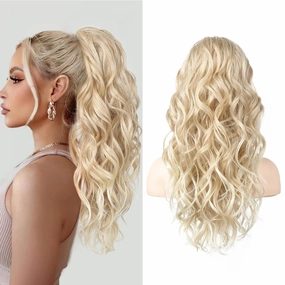 SEIKEA Ponytail Extension, 20" Lightweight Fluffy Drawstring Ponytail, Long Wavy Curly Multi-layered Clip in Hair Extensions, Natural Soft Synthetic Hairpiece, Dark Blonde to Light Blonde