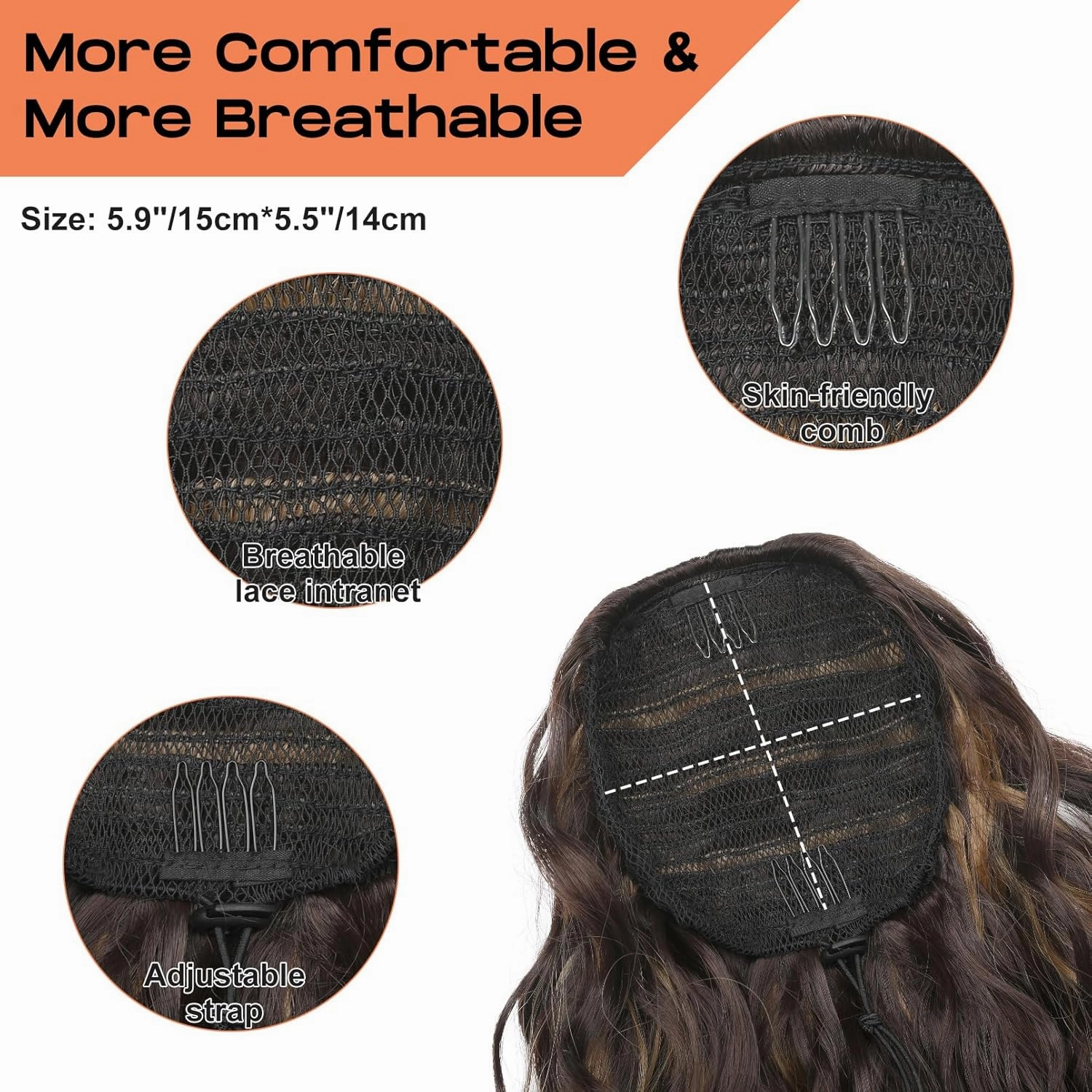 SEIKEA Ponytail Extension, 20" Lightweight Fluffy Drawstring Ponytail Long Wavy Curly Multi-layered Clip in Hair Extensions Ponytail Natural Soft Synthetic Hairpiece Brown to Blonde