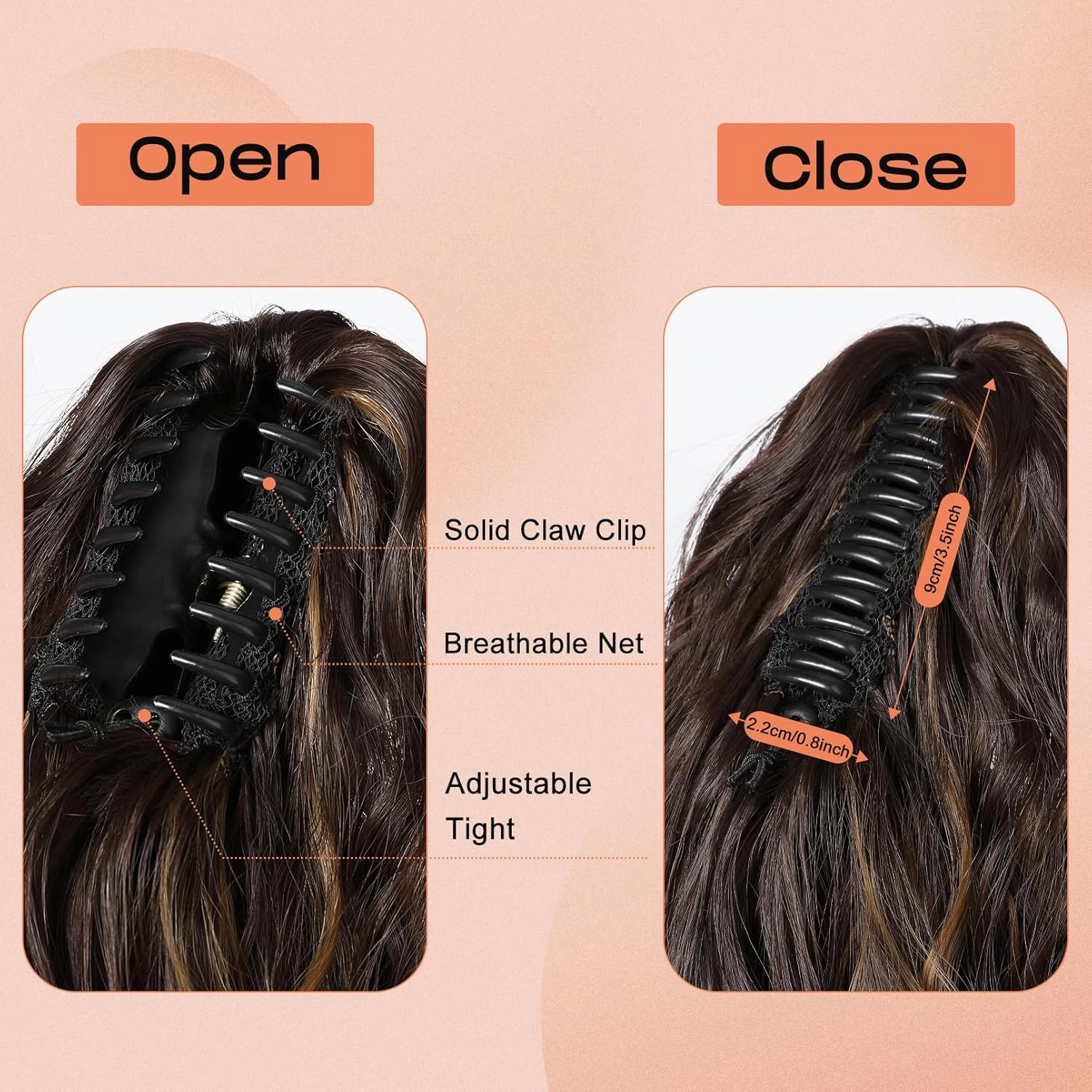 SEIKEA Ponytail Extension, 24" Fluffy Long Wavy Curly Claw Clip Hair Extensions Ponytail Multi-layered Clip in Fake Pony Tails Natural Soft Synthetic Hairpiece Black