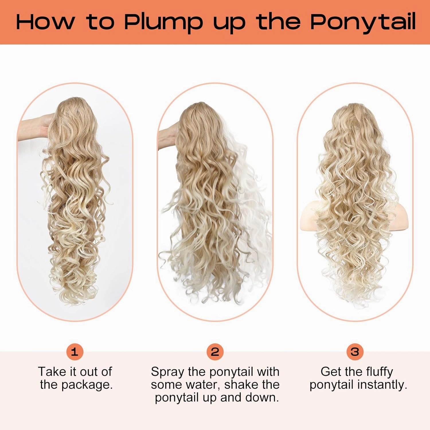 SEIKEA Ponytail Extension, 24" Fluffy Long Wavy Curly Claw Clip Hair Extensions Ponytail Multi-layered Clip in Fake Pony Tails Natural Soft Synthetic Hairpiece Black Brown