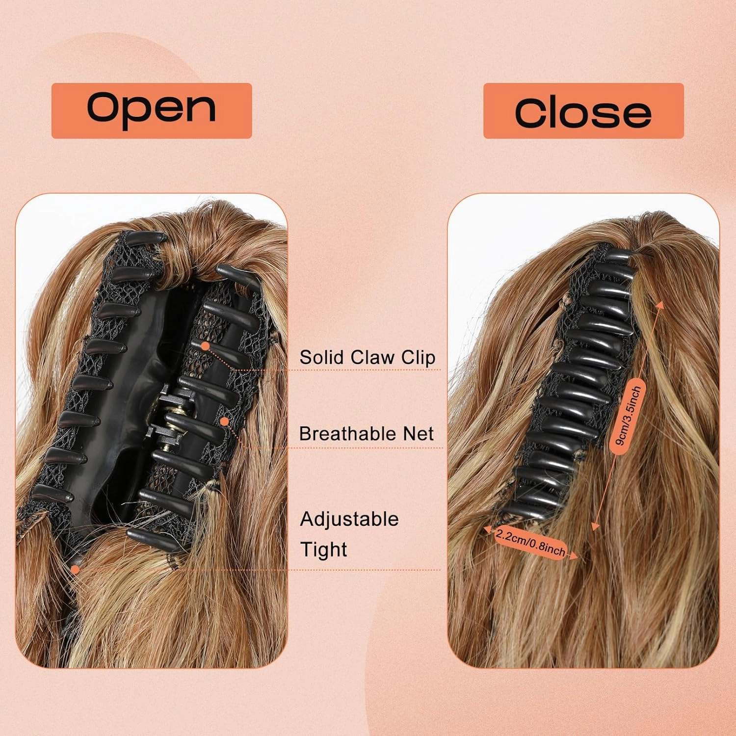 SEIKEA Ponytail Extension, 24" Fluffy Long Wavy Curly Claw Clip Hair Extensions Ponytail Multi-layered Clip in Fake Pony Tails Natural Soft Synthetic Hairpiece Brown to Blonde