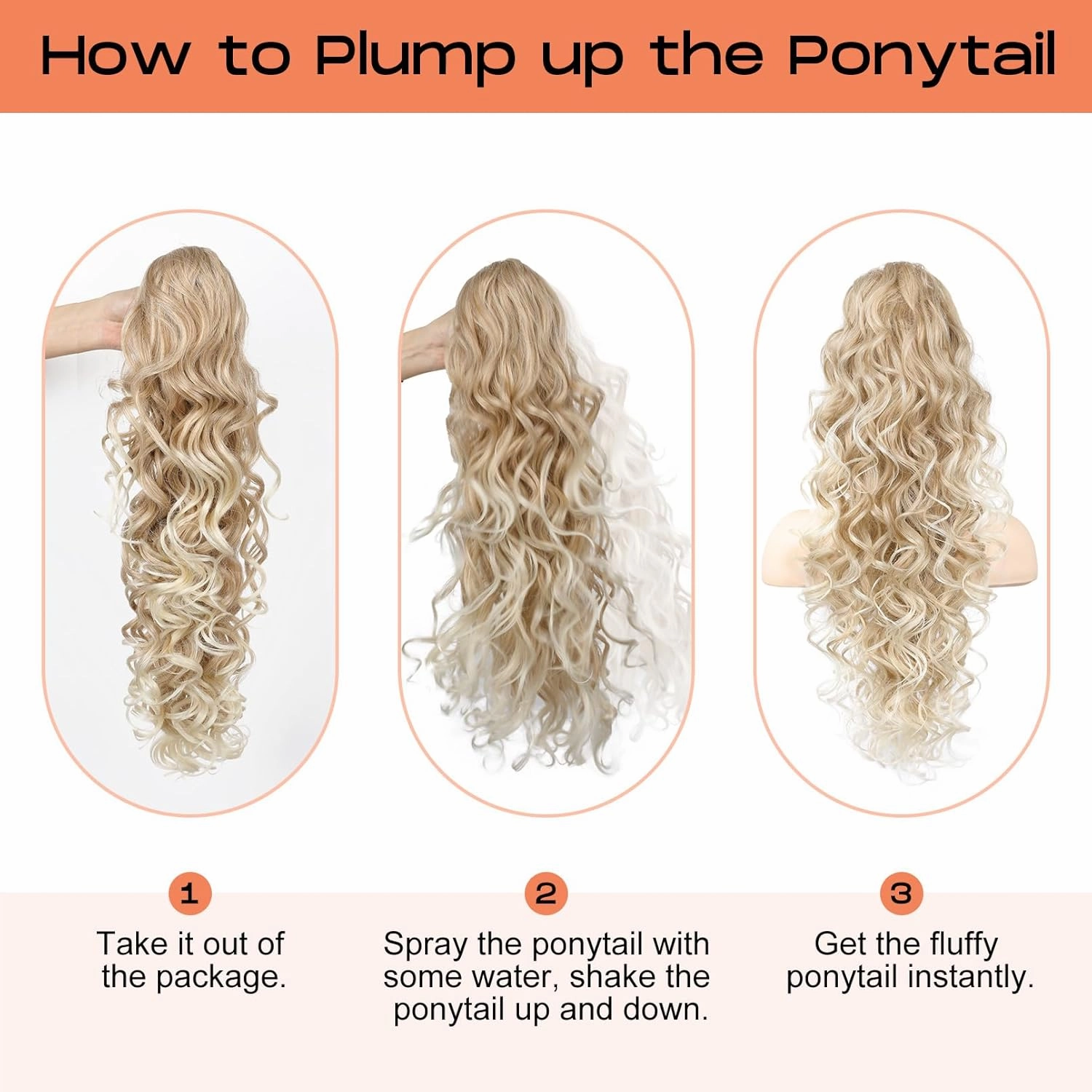 SEIKEA Ponytail Extension, 24" Fluffy Long Wavy Curly Claw Clip Hair Extensions Ponytail Multi-layered Clip in Fake Pony Tails Natural Soft Synthetic Hairpiece Brown to Blonde