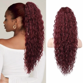 SEIKEA Ponytail Extension, 26" Long Lightweight Full Natural Curly Drawstring Ponytail Fake Pony Tail Multi Layered Soft Clip in Hair Extensions Synthetic Hairpiece Burgundy