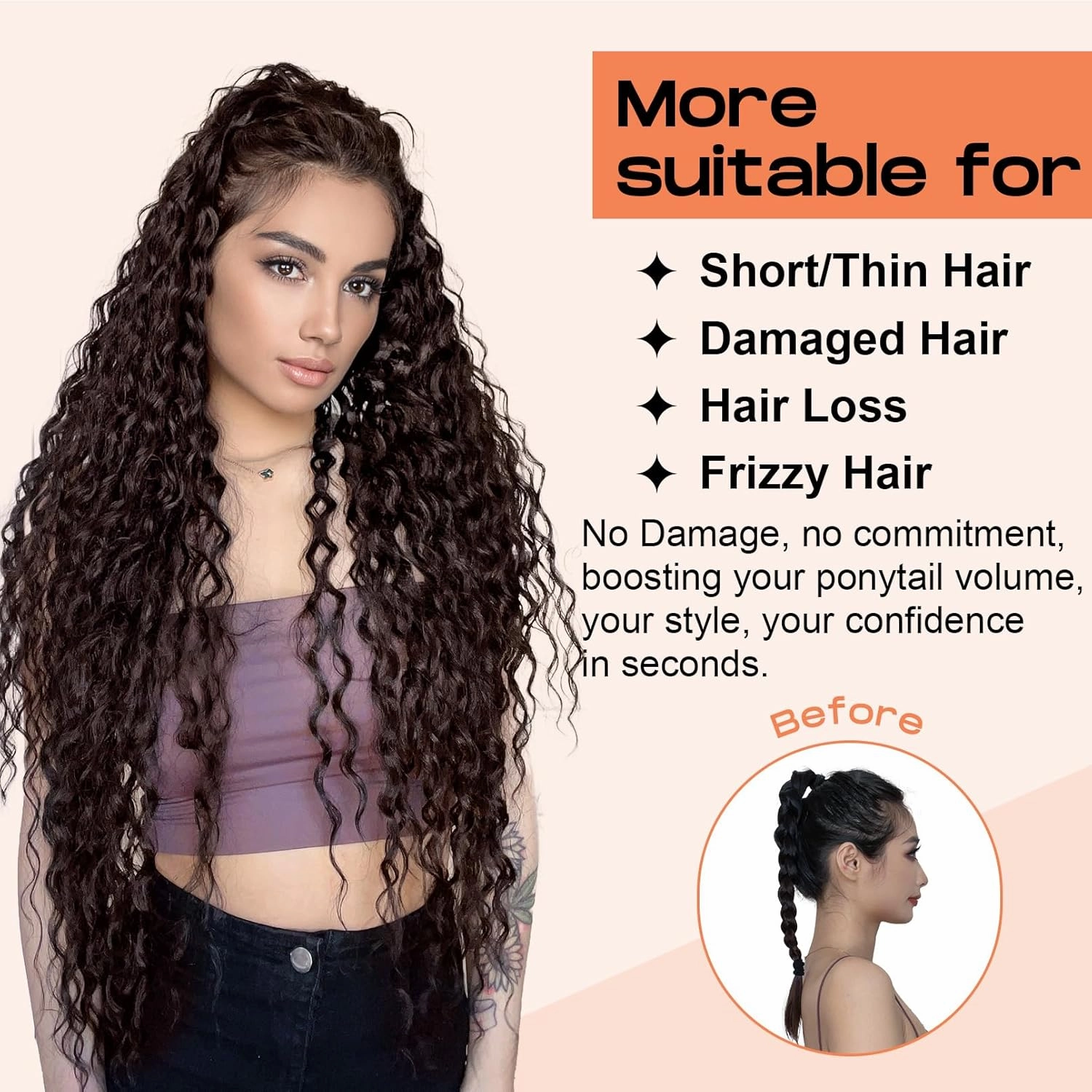 SEIKEA Ponytail Extension, 26" Long Lightweight Full Natural Curly Drawstring Ponytail Fake Pony Tail Multi Layered Soft Clip in Hair Extensions Synthetic Hairpiece Burgundy