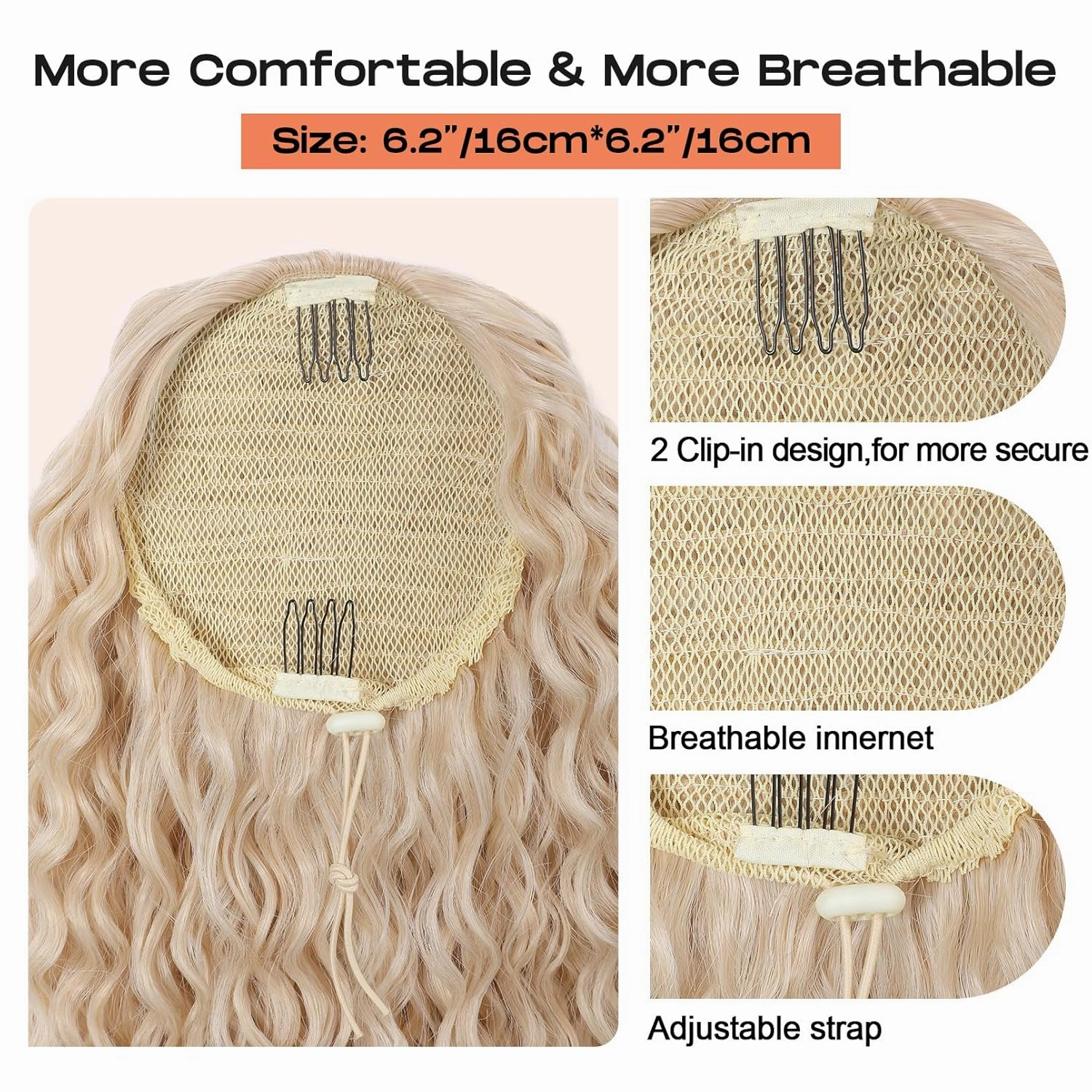 SEIKEA Ponytail Extension, PT005 Isabella 18" Long Bohemian Curly Drawstring Ponytail Light Fluffy Multi Layered Clip in Hair Extensions Ponytail Natural Soft Synthetic Hairpiece DarkBlondeWhiteBlonde
