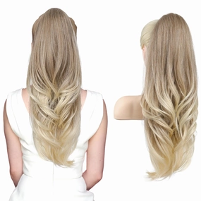SEIKEA Versatile Drawstring Ponytail Extension, 26" Long Wavy Multi Layered Clip in Ponytail Hair Extensions Stand Up High Fake Pony Tail Soft Natural Synthetic Hairpiece Glazed Mocha to Blonde