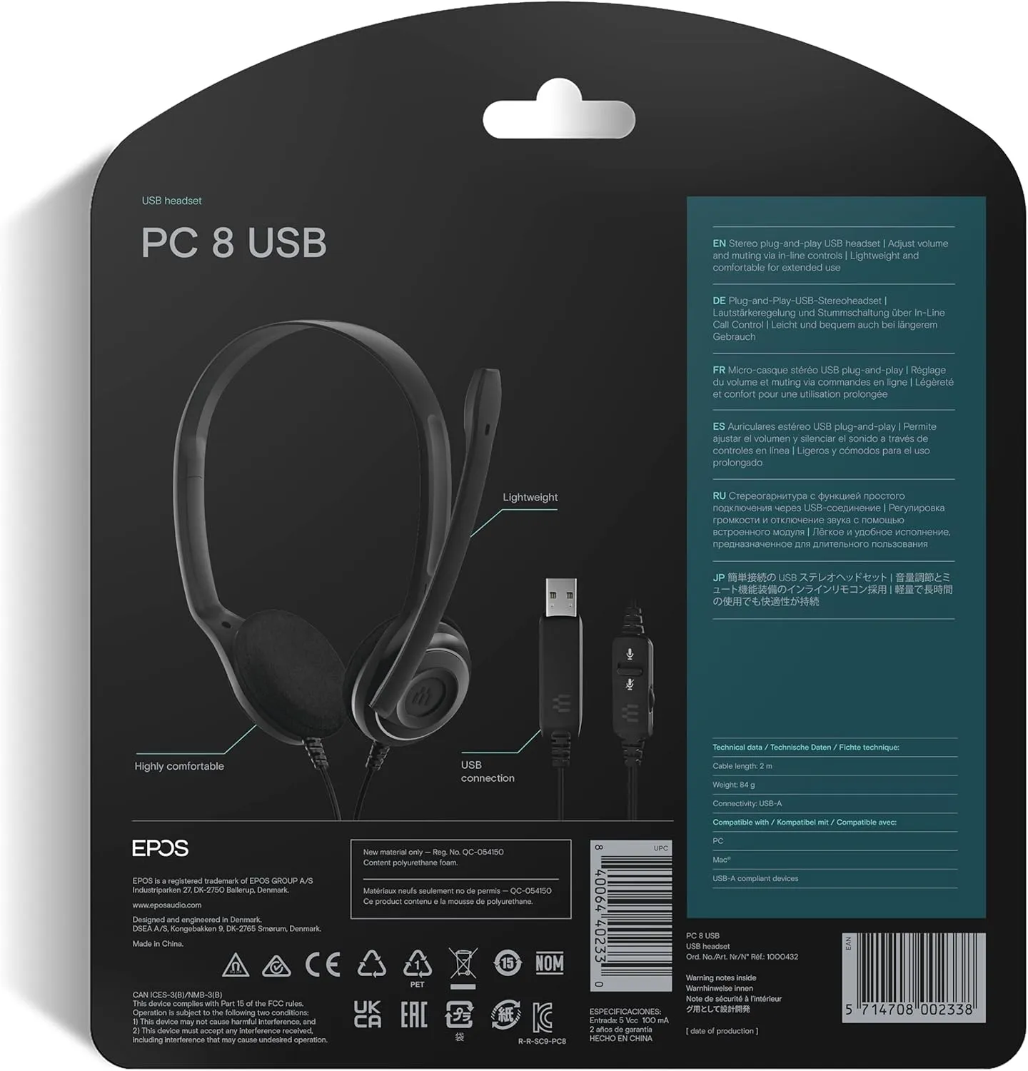 Sennheiser PC 8 USB - Stereo USB Headset for PC and MAC with In-line Volume and Mute Control - Black