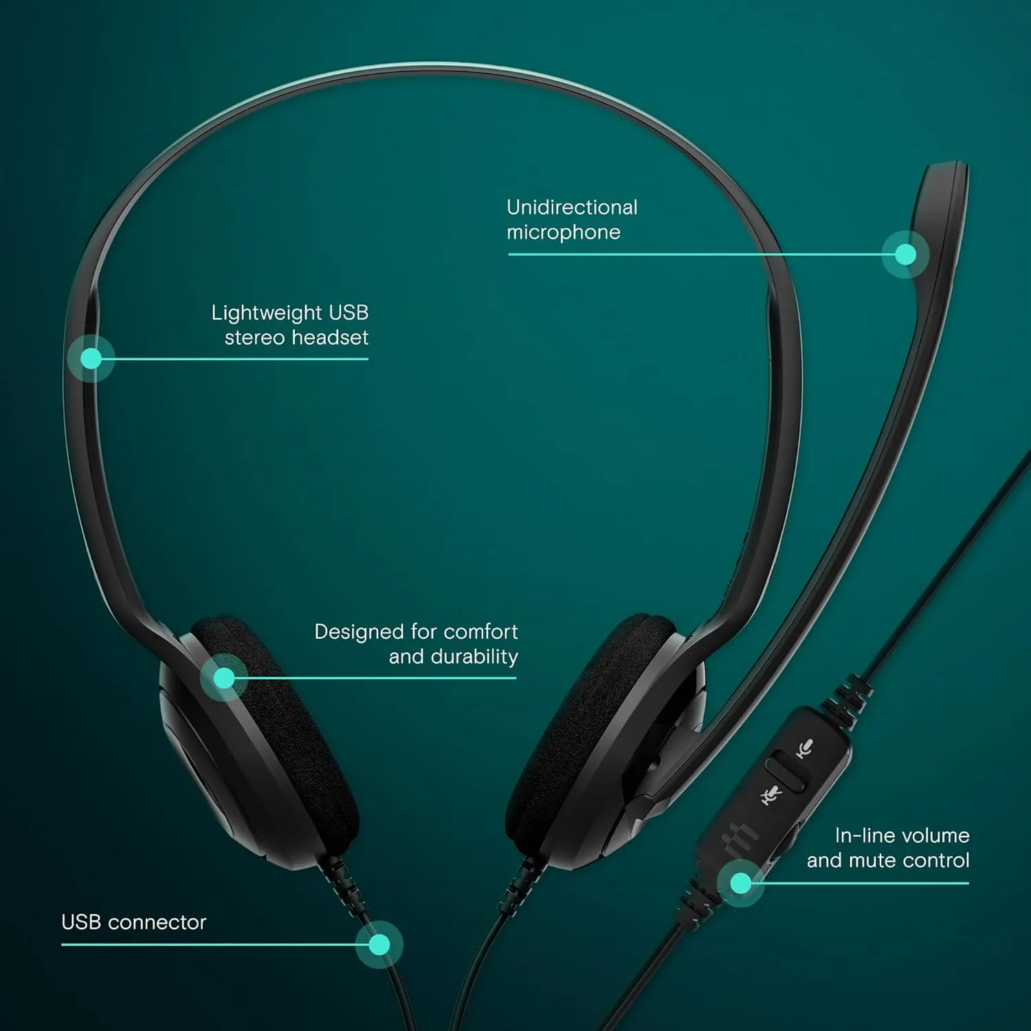 Sennheiser PC 8 USB - Stereo USB Headset for PC and MAC with In-line Volume and Mute Control - Black