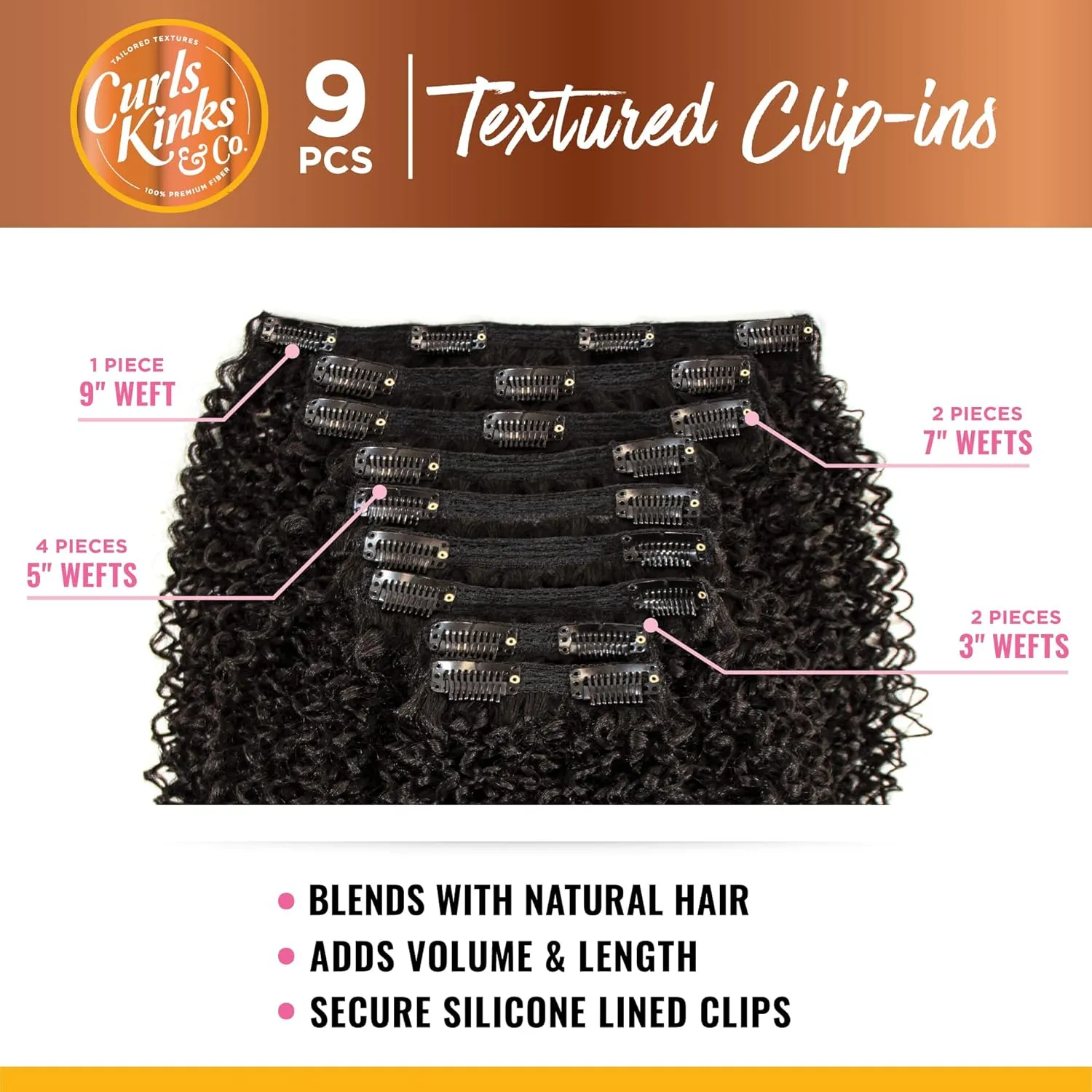 Sensationnel Curls Kinksandco Clip In - Alpha Woman 18 Inch 9 Piece Pack Easy to Use Clips for Natural 3C to 4C Hair (T2/30)