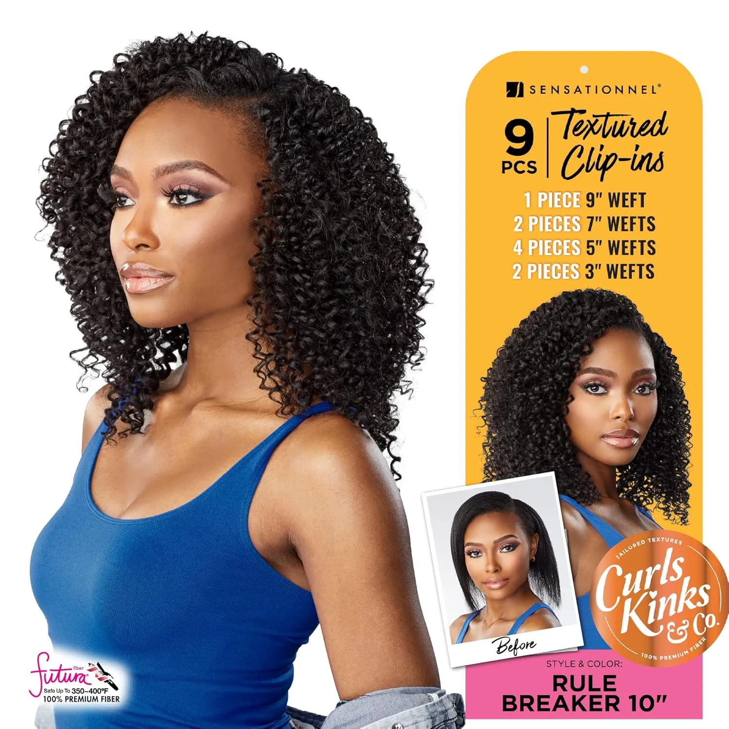 Sensationnel Curls Kinksandco Clip In - Rule Breaker 10 Inch 9 Piece Pack Easy to Use Clips for Natural 3C to 4C Hair (TH2/30)