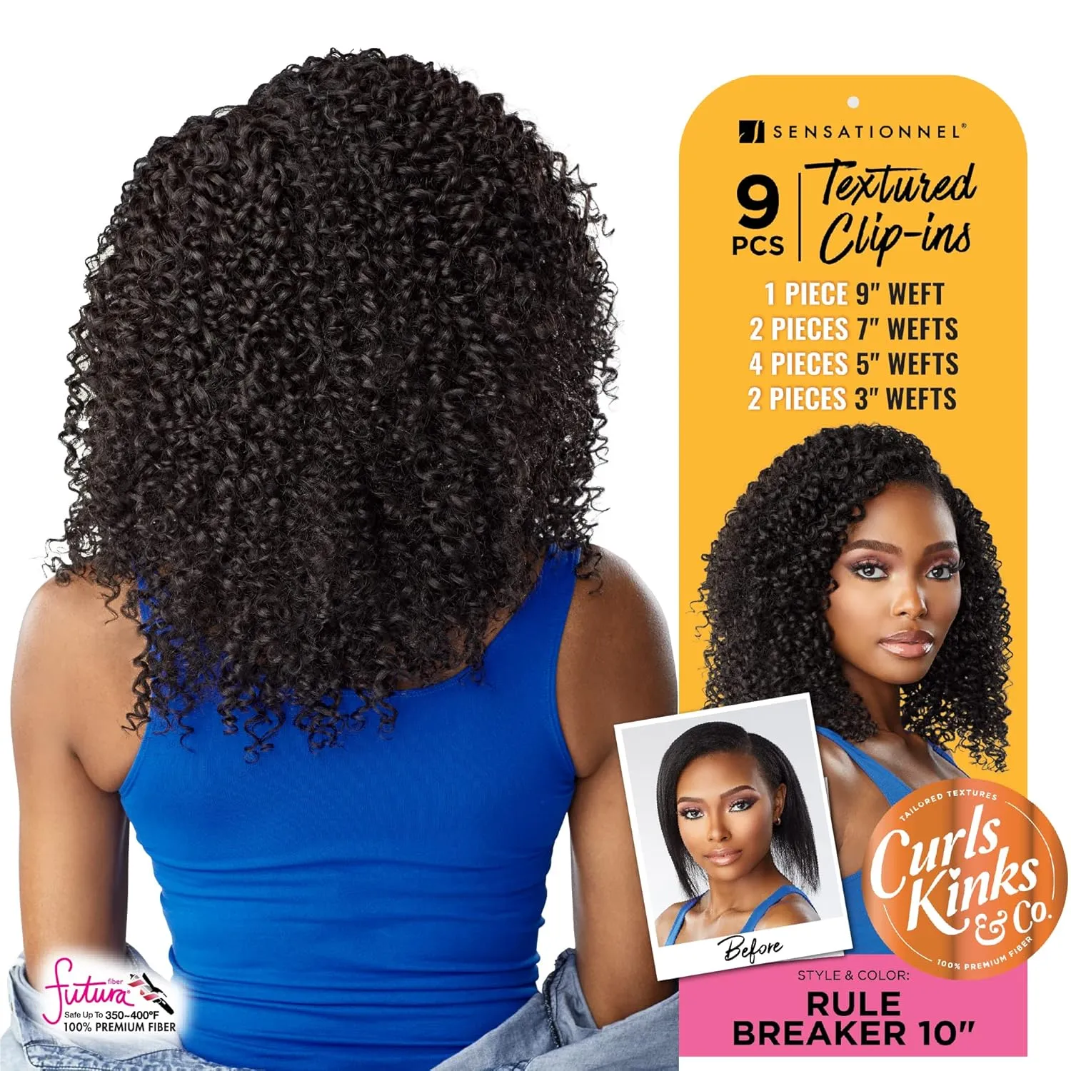 Sensationnel Curls Kinksandco Clip In - Rule Breaker 10 Inch 9 Piece Pack Easy to Use Clips for Natural 3C to 4C Hair (TH2/30)