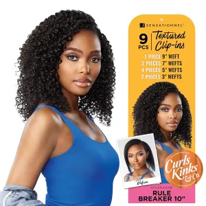 Sensationnel Curls Kinksandco Clip In - Rule Breaker 10 Inch 9 Piece Pack Easy to Use Clips for Natural 3C to 4C Hair (TH2/30)