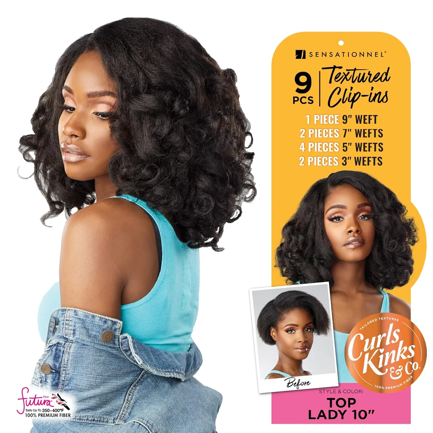 Sensationnel Curls kinksandco clip in - top lady 10 inch easy to use clips for natural 3c to 4c hair textures (1B OFFBLACK)
