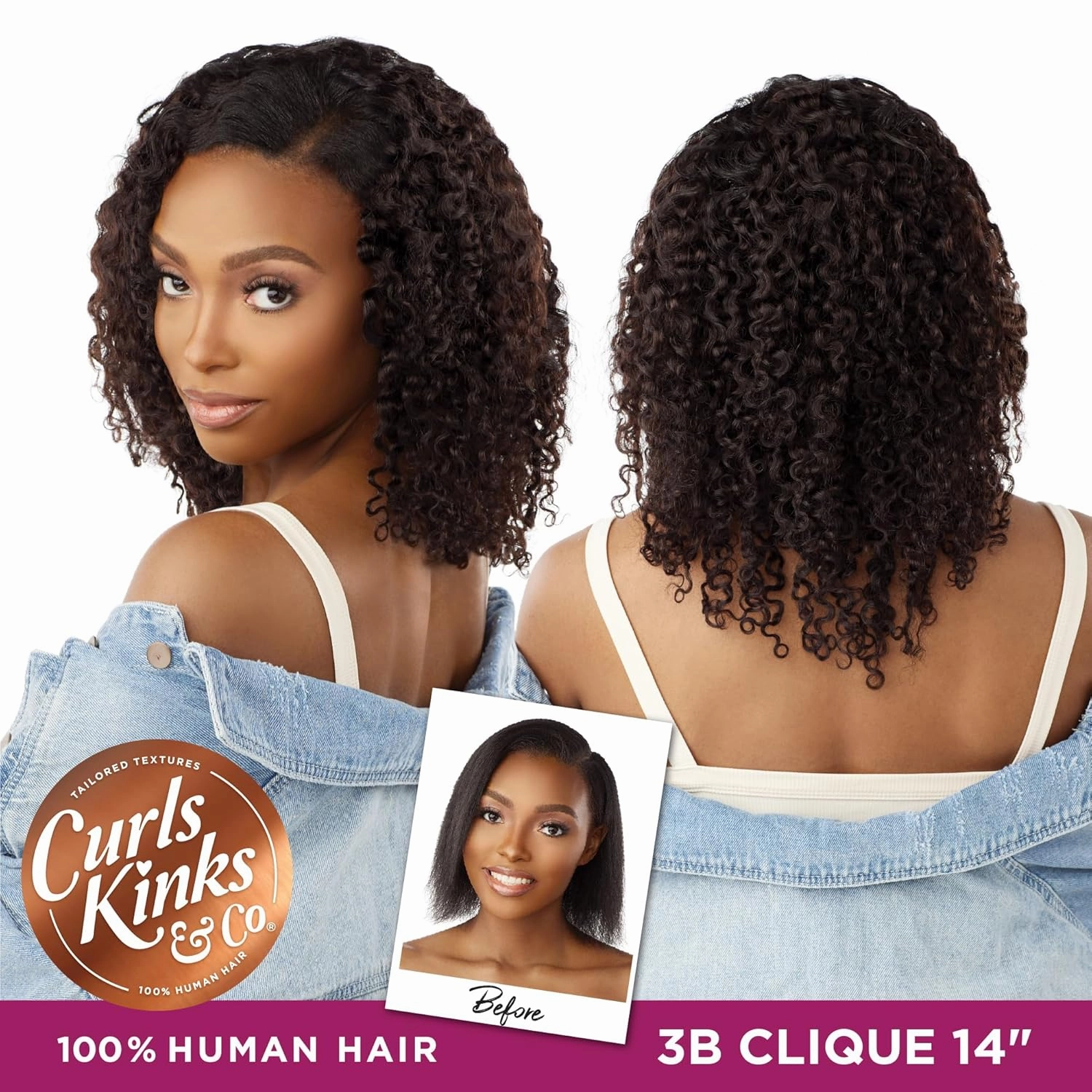 Sensationnel Curls kinksandco clip in - clique 9 piece pack easy to use clips for natural 3c to 4c human hair (14 inch, NATURAL/BLACK)