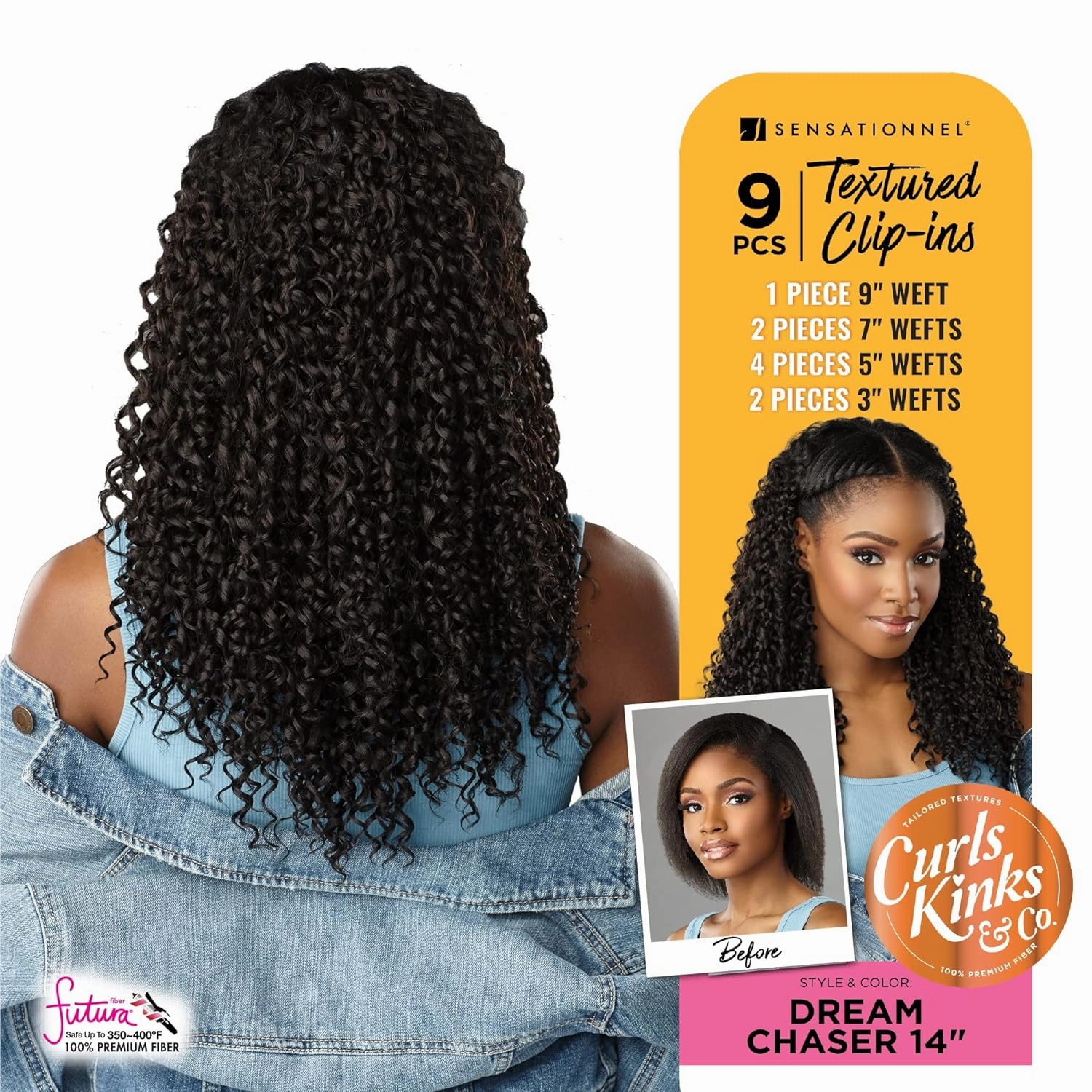 Sensationnel Curls Kinksandco Clip In - Dream Chaser 14 Inch 9 Piece Pack Easy to Use Clips for Natural 3C to 4C Hair (2 DARKBROWN)