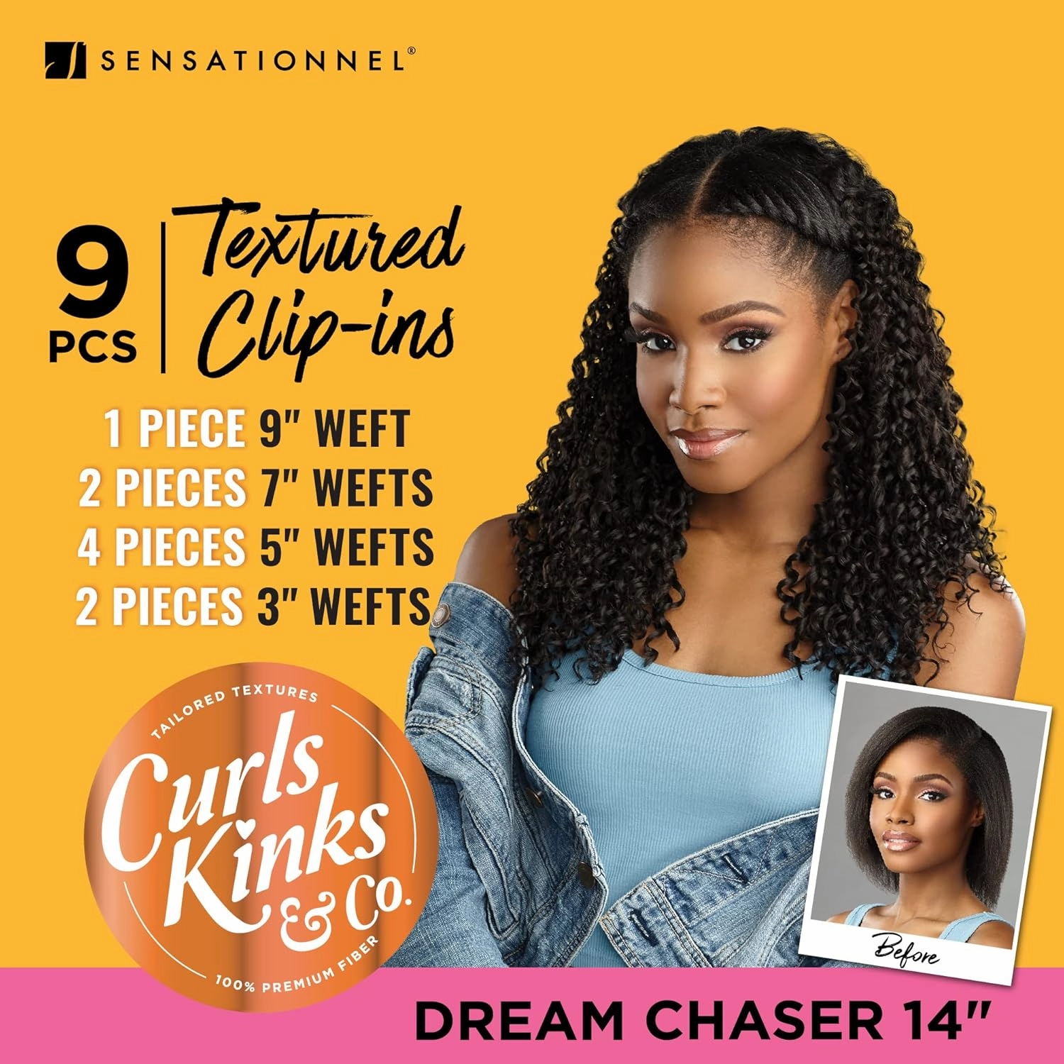 Sensationnel Curls Kinksandco Clip In - Dream Chaser 14 Inch 9 Piece Pack Easy to Use Clips for Natural 3C to 4C Hair (2 DARKBROWN)