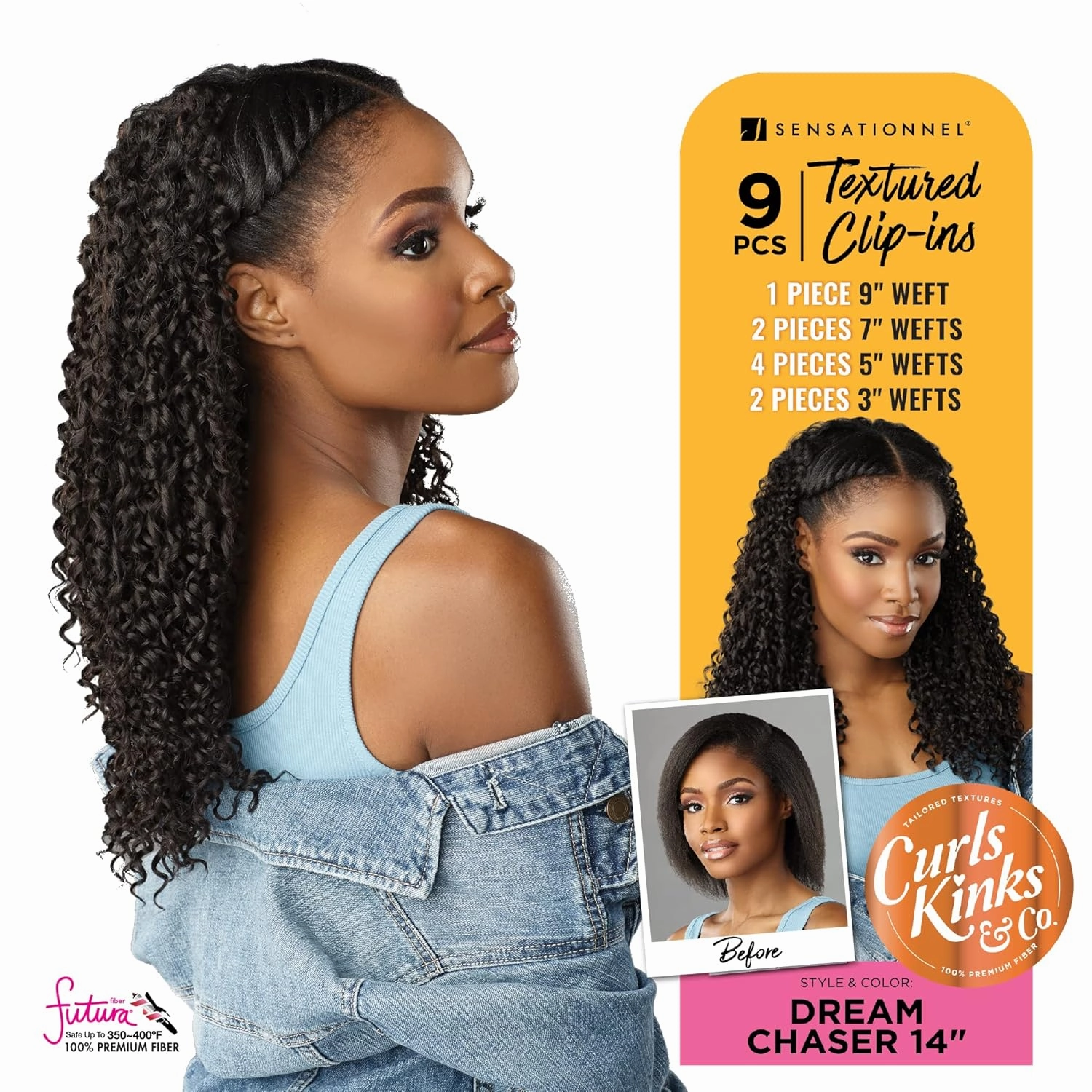 Sensationnel Curls Kinksandco Clip In - Dream Chaser 14 Inch 9 Piece Pack Easy to Use Clips for Natural 3C to 4C Hair (2 DARKBROWN)
