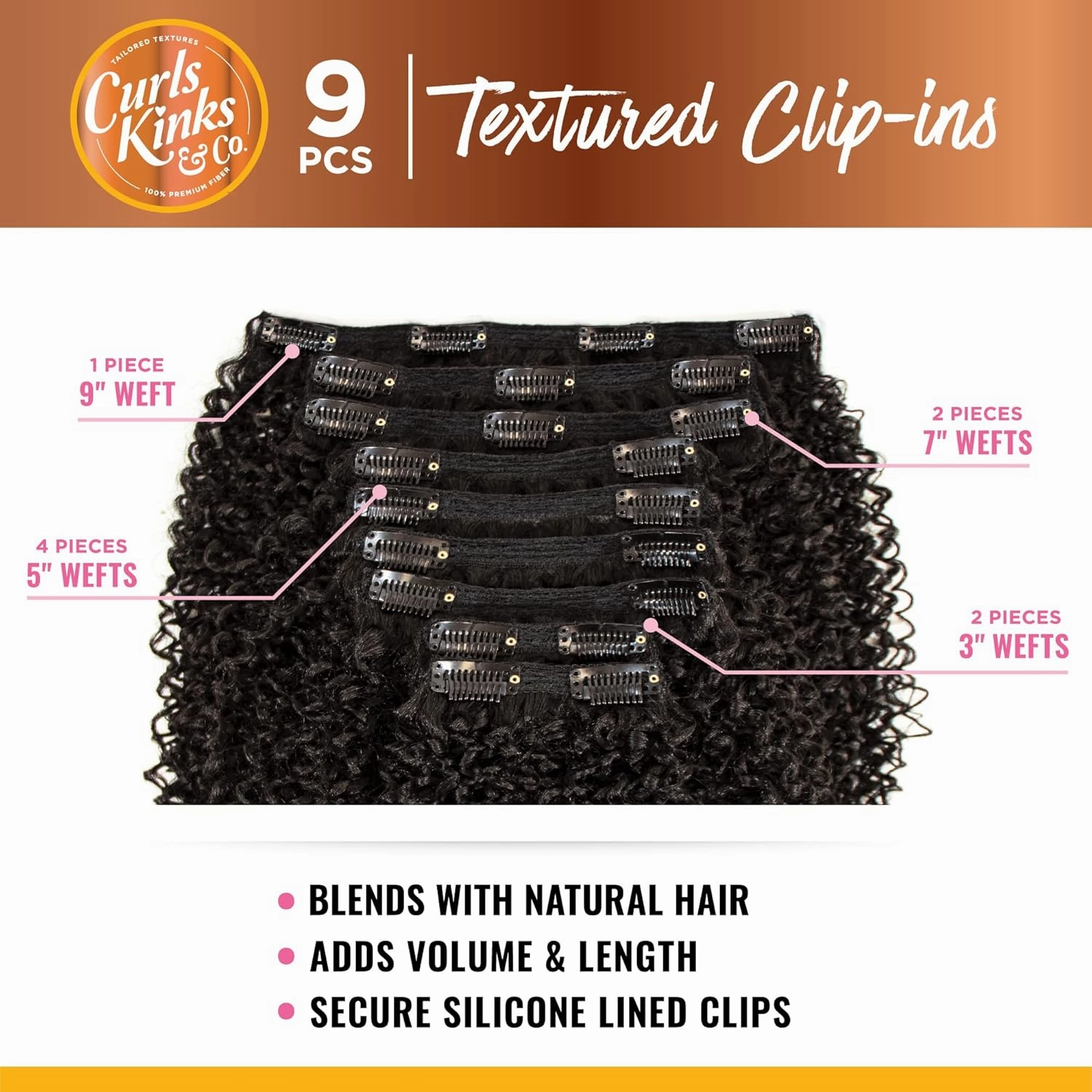Sensationnel Curls Kinksandco Clip In - Dream Chaser 14 Inch 9 Piece Pack Easy to Use Clips for Natural 3C to 4C Hair (2 DARKBROWN)