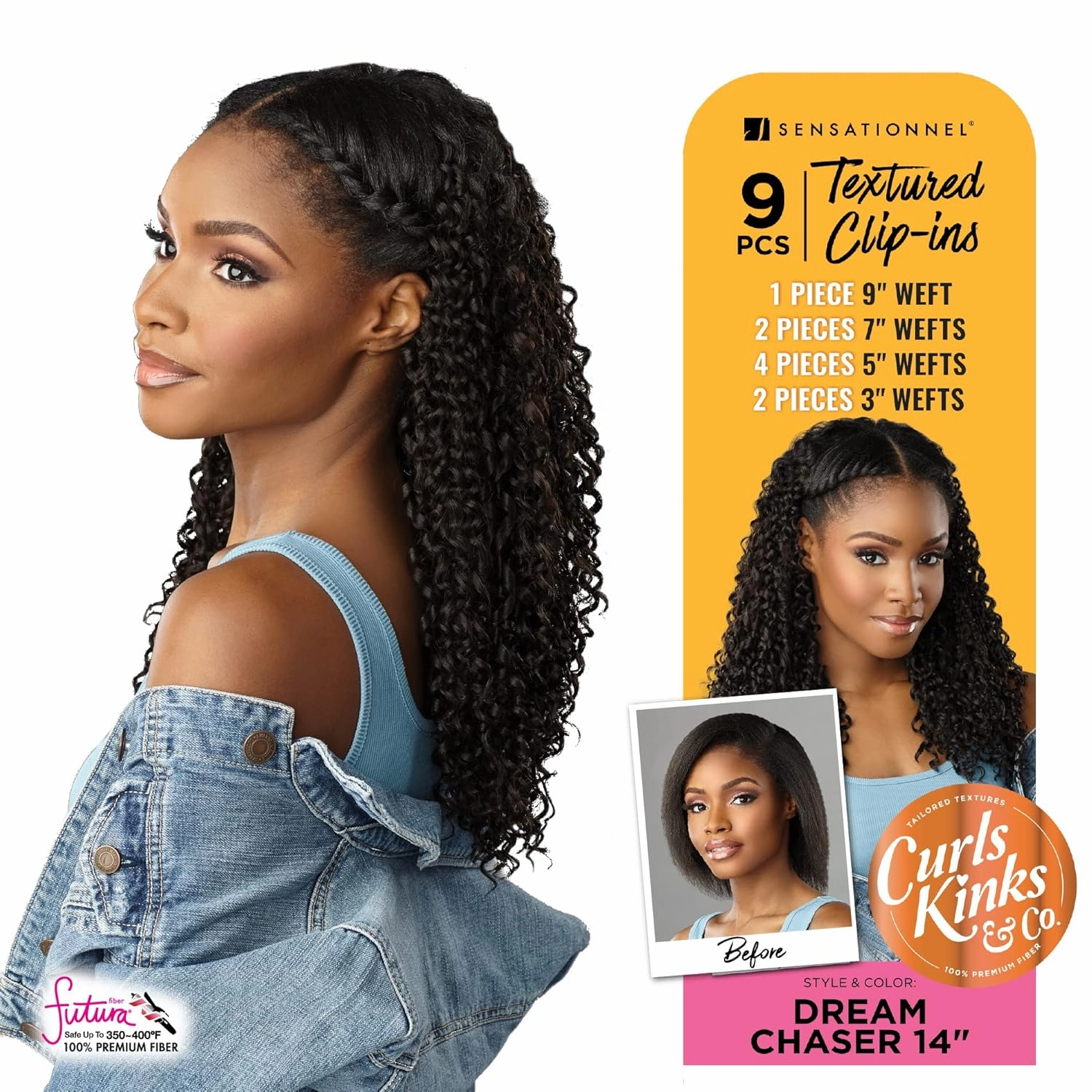 Sensationnel Curls Kinksandco Clip In - Dream Chaser 14 Inch 9 Piece Pack Easy to Use Clips for Natural 3C to 4C Hair (2 DARKBROWN)