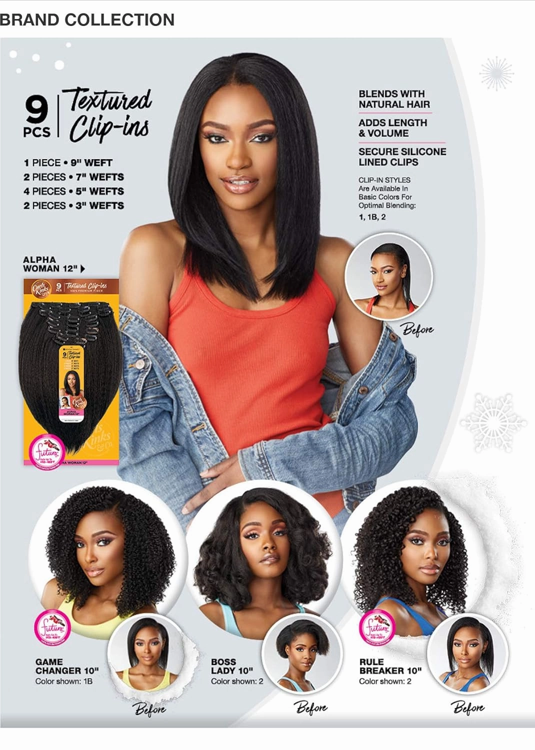 Sensationnel Curls Kinksandco Clip In - Rule Breaker 10 Inch 9 Piece Pack Easy to Use Clips for Natural 3C to 4C Hair (1B OFFBLACK)