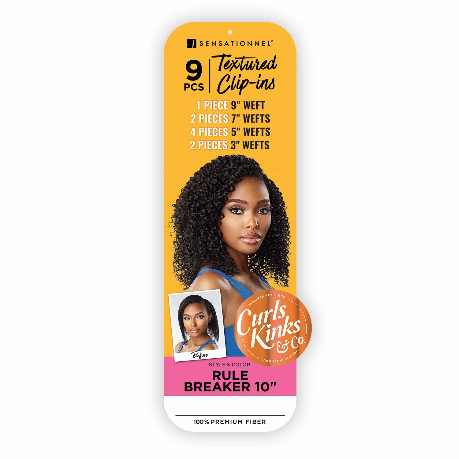 Sensationnel Curls Kinksandco Clip In - Rule Breaker 10 Inch 9 Piece Pack Easy to Use Clips for Natural 3C to 4C Hair (1B OFFBLACK)