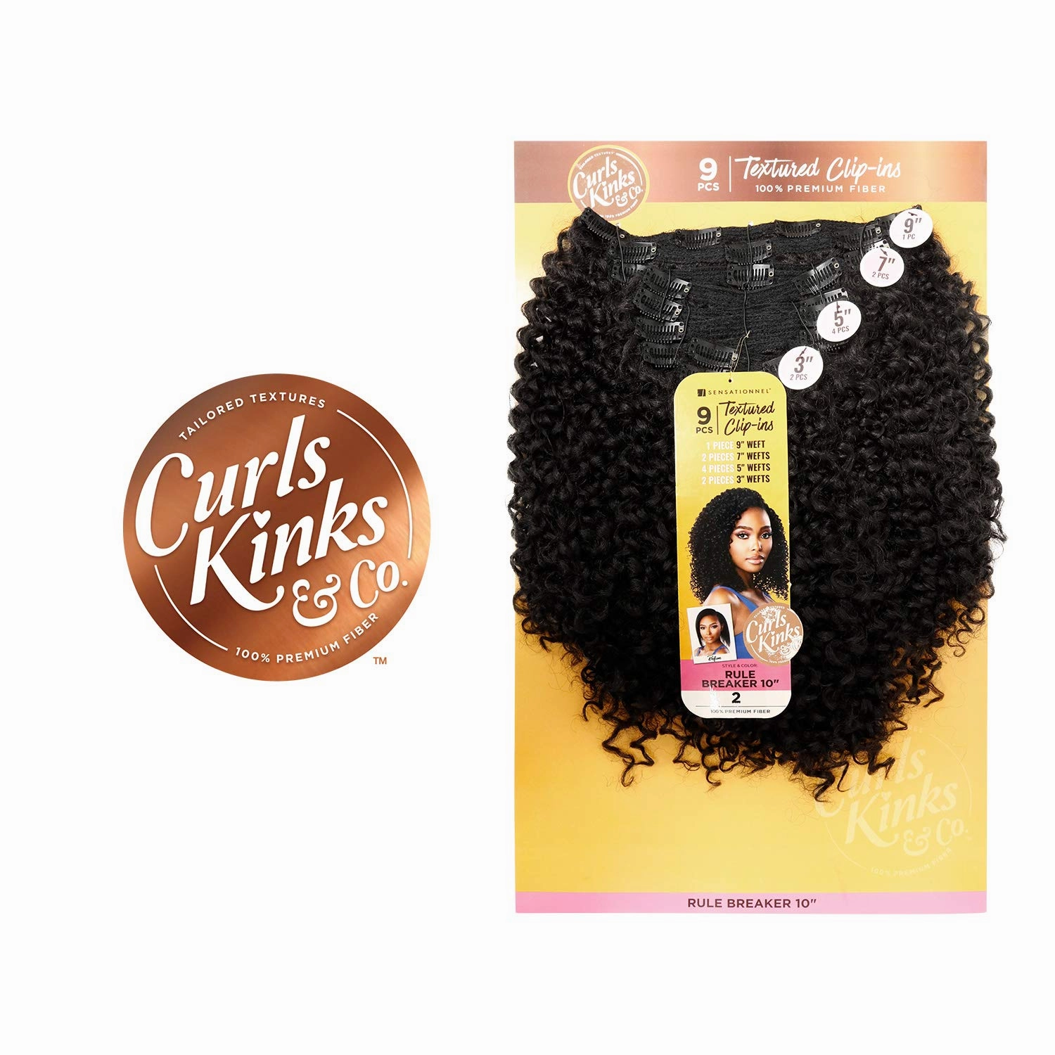Sensationnel Curls Kinksandco Clip In - Rule Breaker 10 Inch 9 Piece Pack Easy to Use Clips for Natural 3C to 4C Hair (1B OFFBLACK)