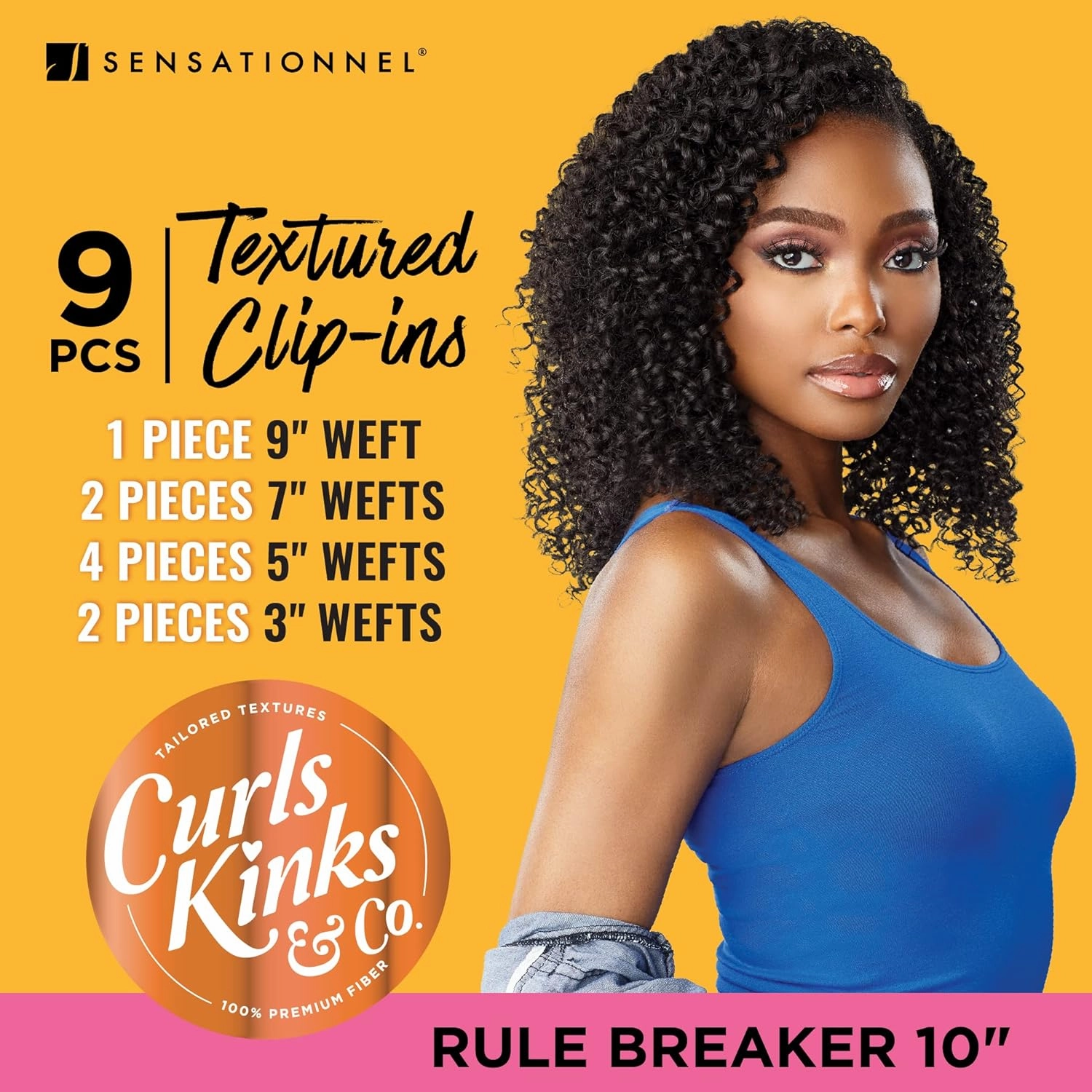 Sensationnel Curls Kinksandco Clip In - Rule Breaker 10 Inch 9 Piece Pack Easy to Use Clips for Natural 3C to 4C Hair (TH2/27)