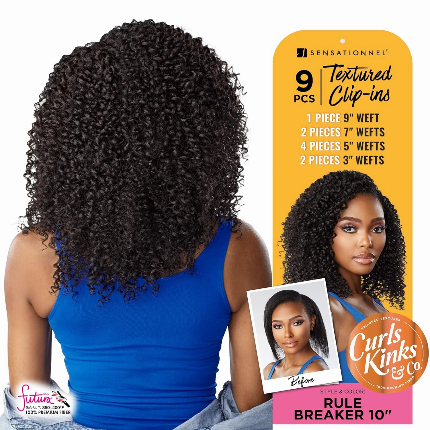 Sensationnel Curls Kinksandco Clip In - Rule Breaker 10 Inch 9 Piece Pack Easy to Use Clips for Natural 3C to 4C Hair (TH2/27)
