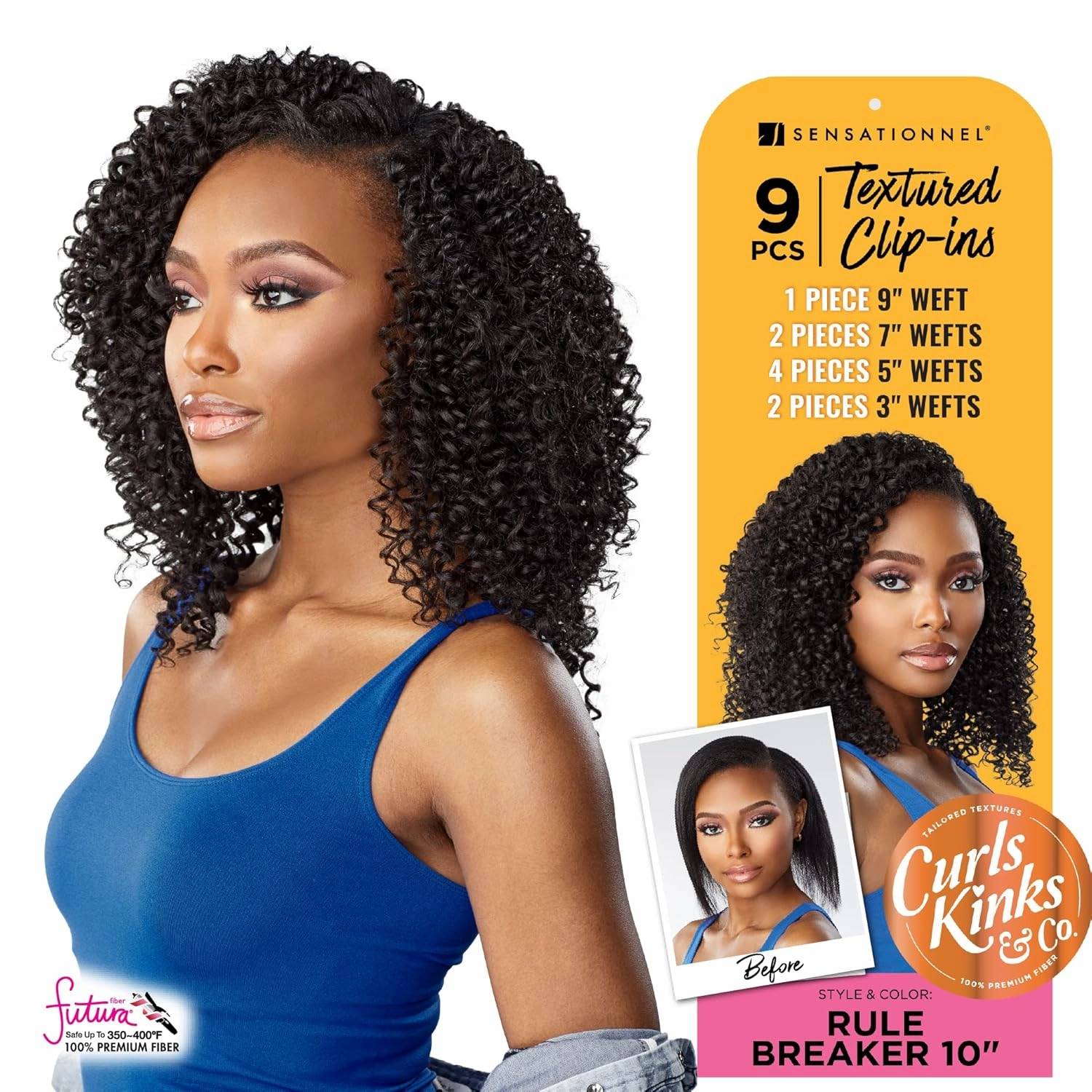 Sensationnel Curls Kinksandco Clip In - Rule Breaker 10 Inch 9 Piece Pack Easy to Use Clips for Natural 3C to 4C Hair (TH2/27)