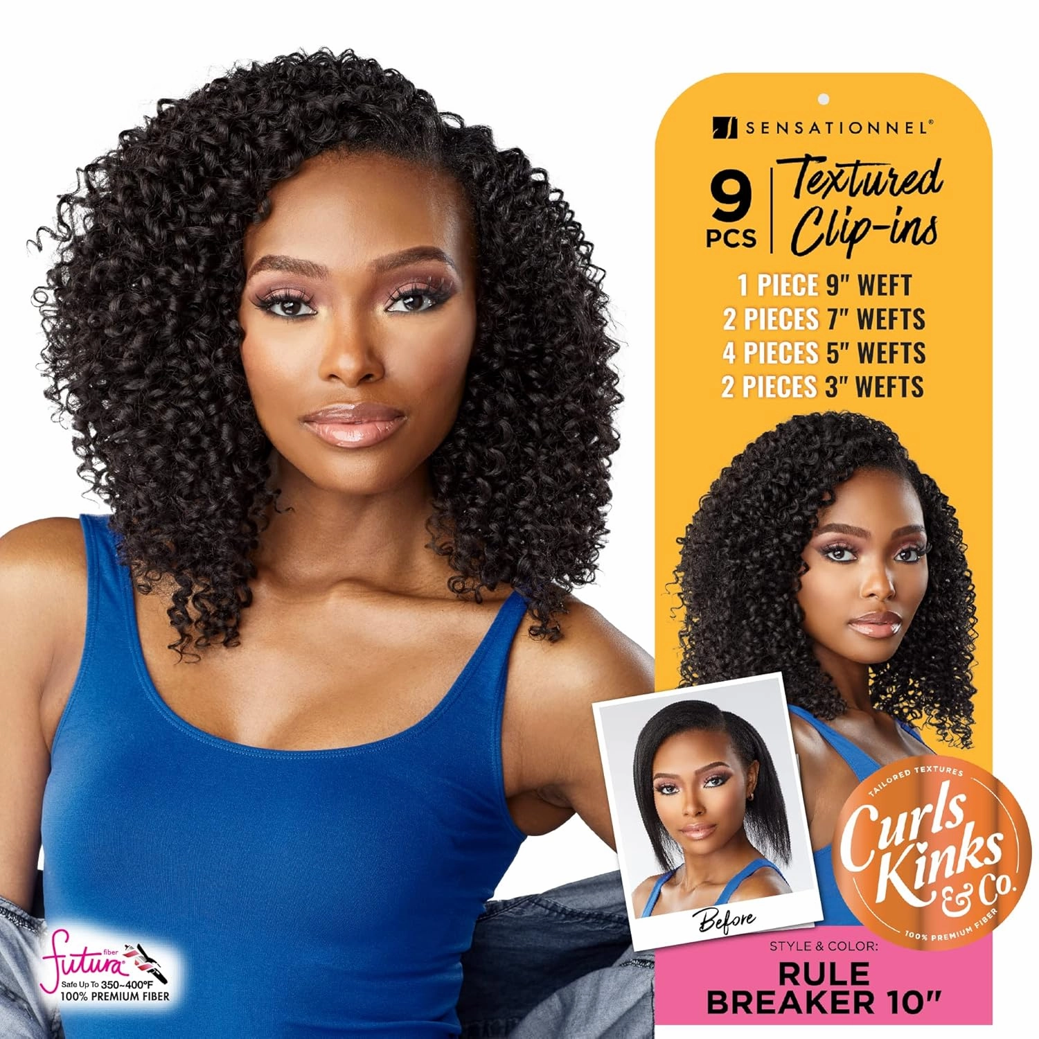 Sensationnel Curls Kinksandco Clip In - Rule Breaker 10 Inch 9 Piece Pack Easy to Use Clips for Natural 3C to 4C Hair (TH2/27)