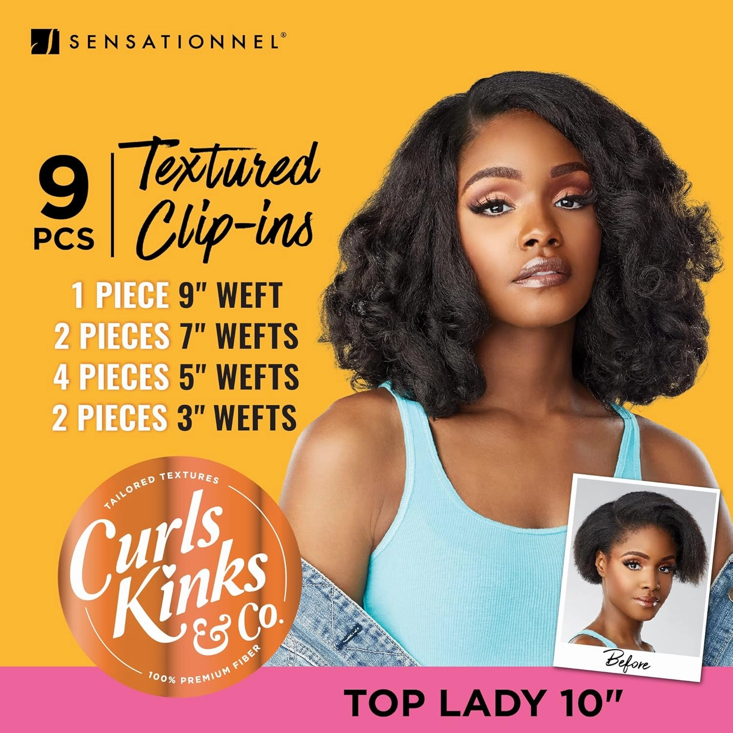 Sensationnel Curls kinksandco clip in - top lady 10 inch easy to use clips for natural 3c to 4c hair textures (T2/30)