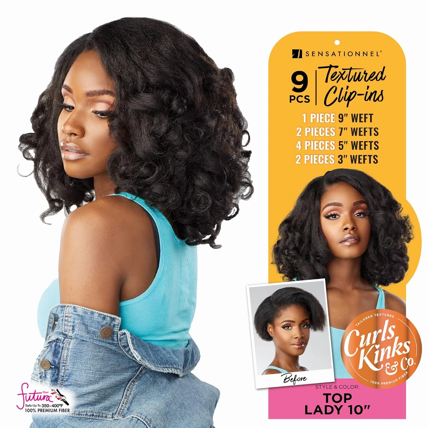 Sensationnel Curls kinksandco clip in - top lady 10 inch easy to use clips for natural 3c to 4c hair textures (T2/30)