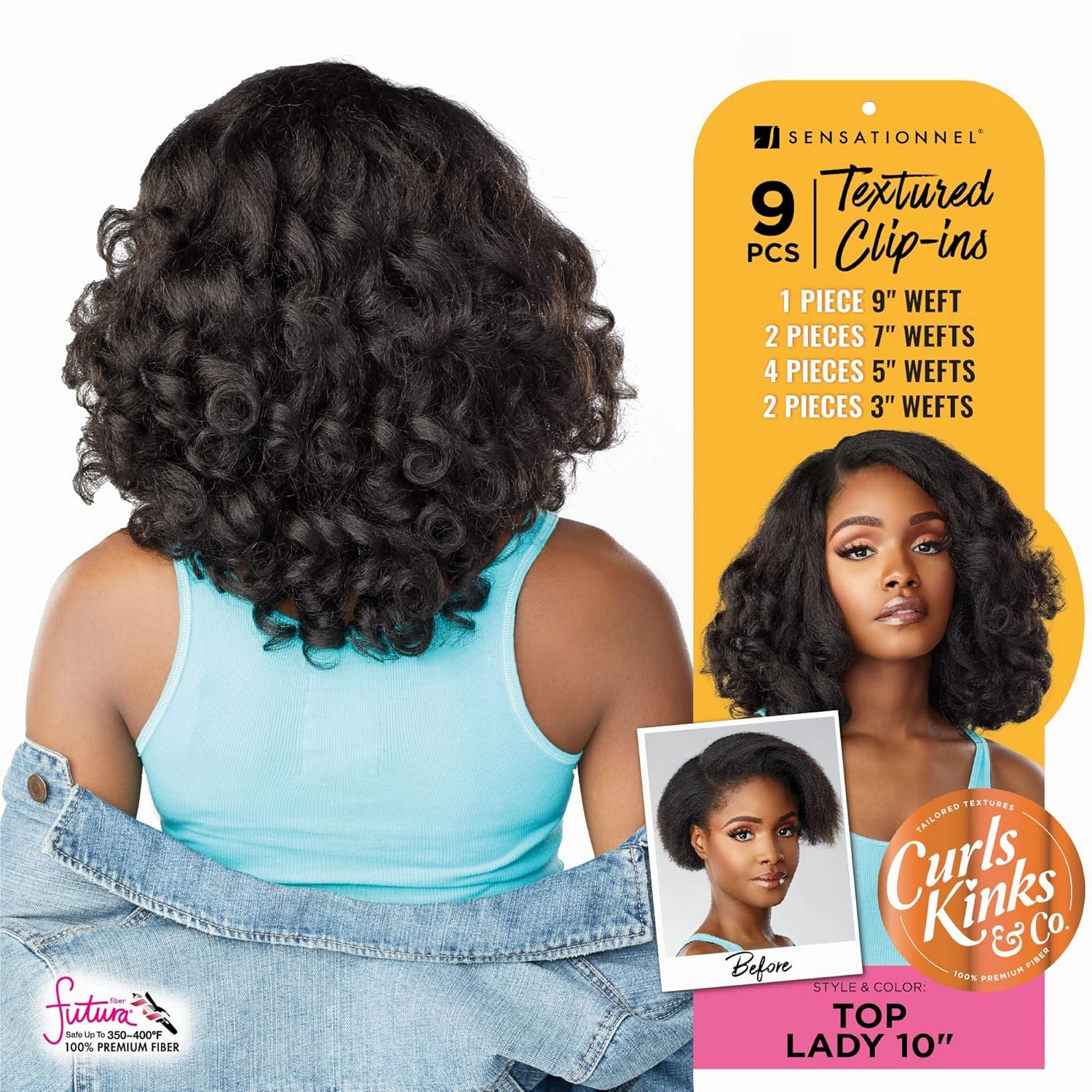 Sensationnel Curls kinksandco clip in - top lady 10 inch easy to use clips for natural 3c to 4c hair textures (T2/30)