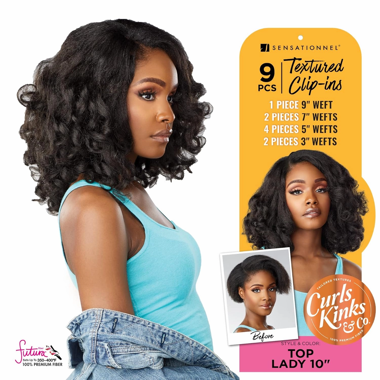 Sensationnel Curls kinksandco clip in - top lady 10 inch easy to use clips for natural 3c to 4c hair textures (T2/30)