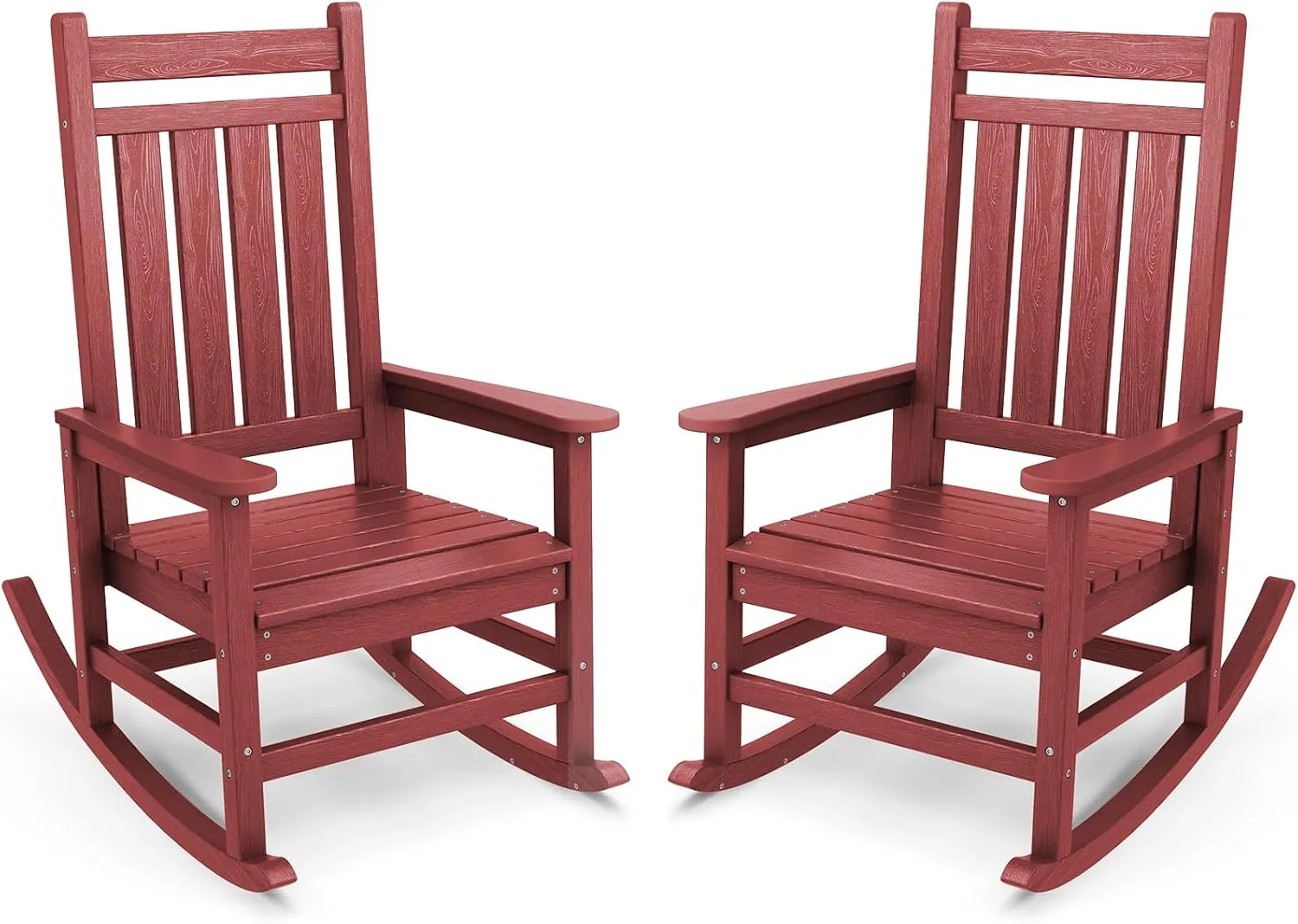 SERWALL Outdoor Rocking Chair Set of 2, HDPE Rocking Chairs for Adult, All Weather Porch Rockers for Lawn Garden, Crimson Red