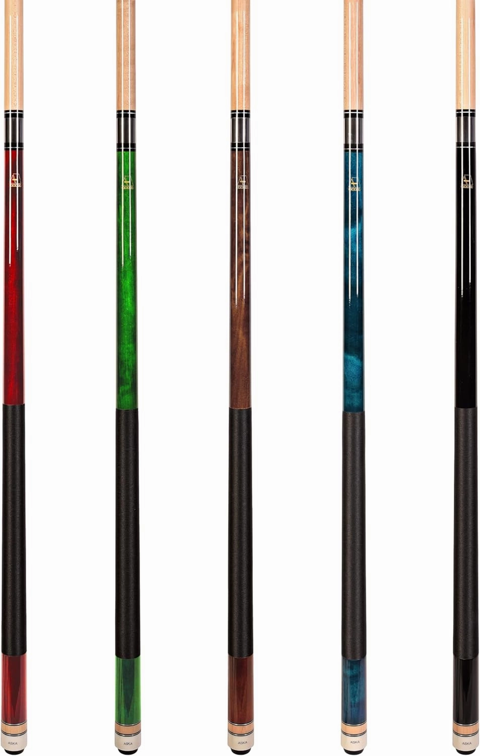 Set of Aska L2 Billiard Pool Cue Sticks, 58" Hard Rock Canadian Maple, 5/16x18 Joint, 13mm Hard Tip, Mixed Weights