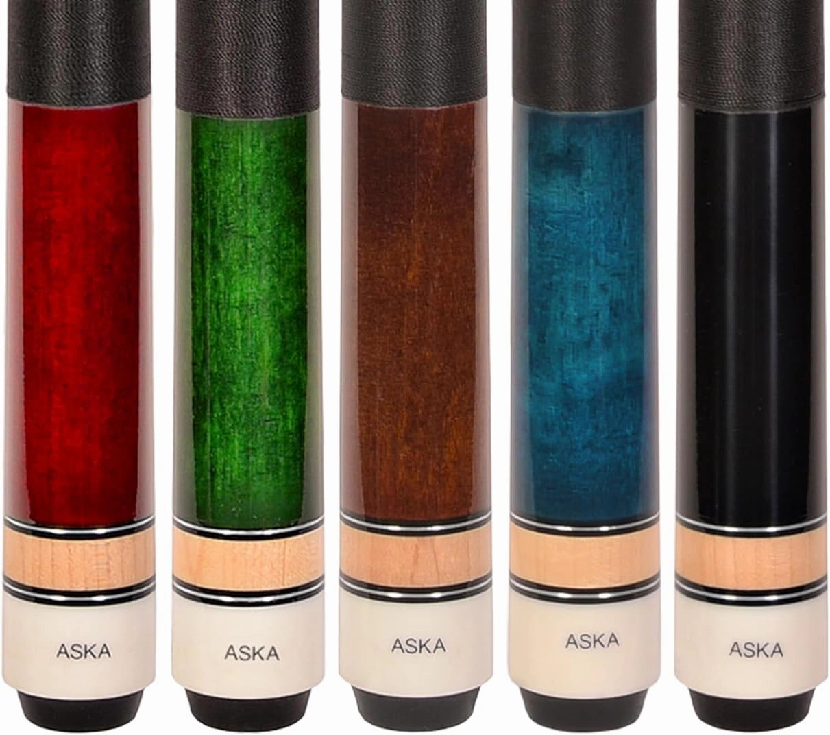 Set of Aska L2 Billiard Pool Cue Sticks, 58" Hard Rock Canadian Maple, 5/16x18 Joint, 13mm Hard Tip, Mixed Weights