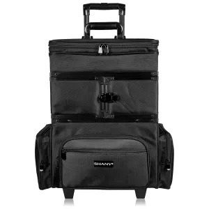 SHANY Large Travel Makeup Trolley Storage Case - Rolling Cosmetics Case with Detachable Sections and Multiple Compartments - BLACK