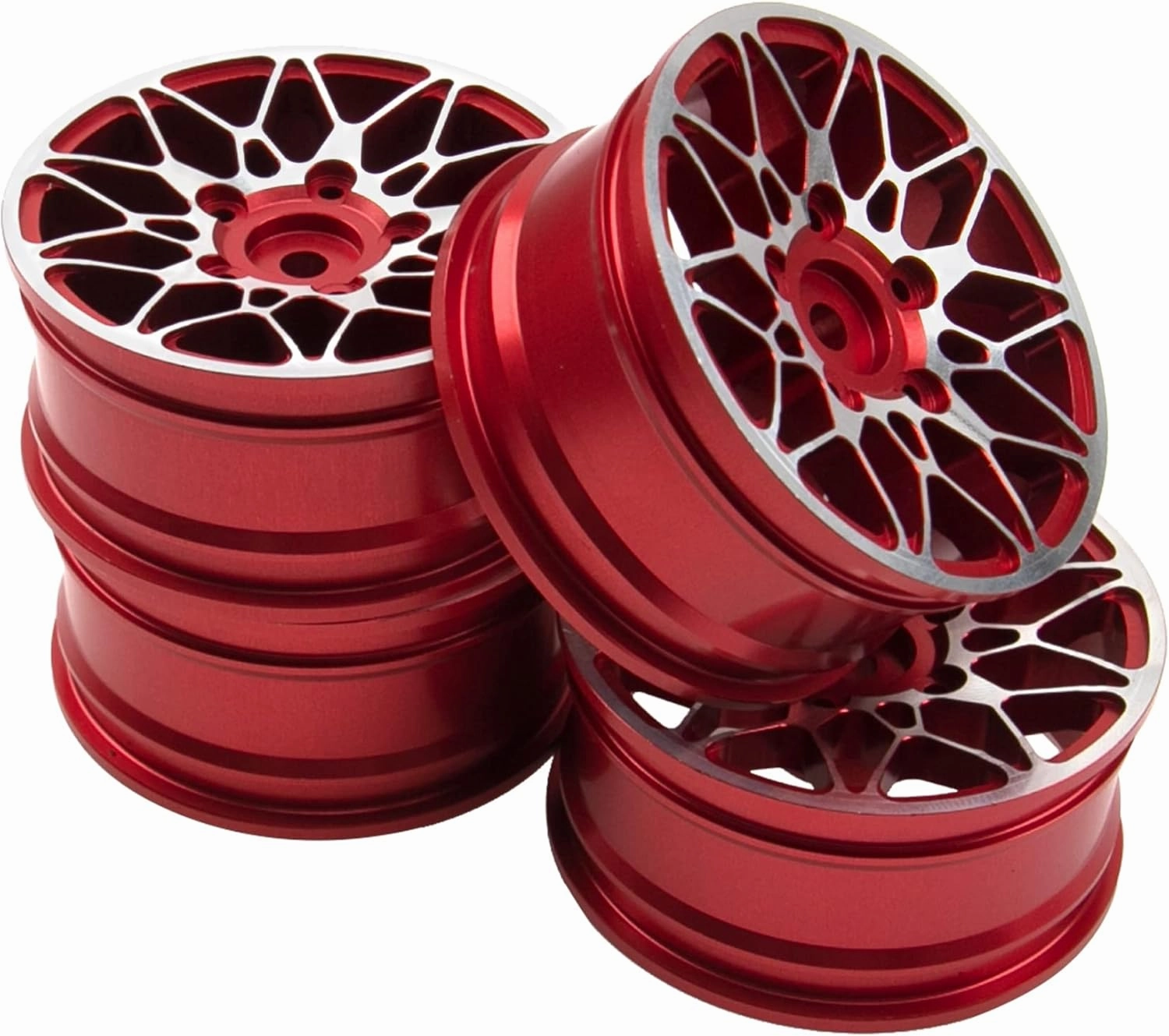 ShareGoo Metal Wheel Rims RC 12mm Hex Hubs 1/10 RC Drift On-Road Racing Touring Wheel Rim Compatible with HSP Tamiya Kyosho RedCat Sakura WLtoys Universal 1/10 RC Scales (Red)