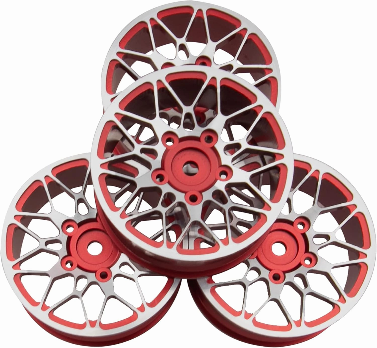 ShareGoo Metal Wheel Rims RC 12mm Hex Hubs 1/10 RC Drift On-Road Racing Touring Wheel Rim Compatible with HSP Tamiya Kyosho RedCat Sakura WLtoys Universal 1/10 RC Scales (Red)