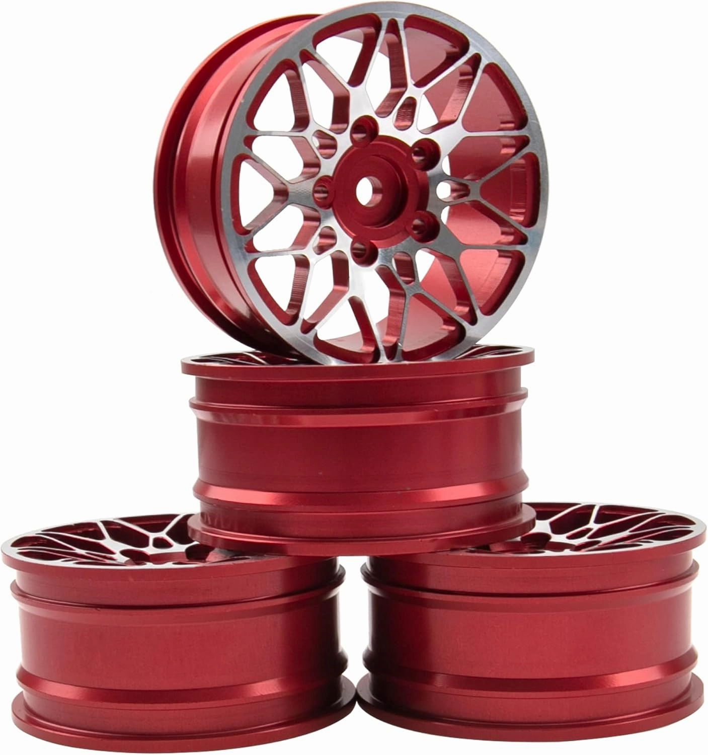 ShareGoo Metal Wheel Rims RC 12mm Hex Hubs 1/10 RC Drift On-Road Racing Touring Wheel Rim Compatible with HSP Tamiya Kyosho RedCat Sakura WLtoys Universal 1/10 RC Scales (Red)