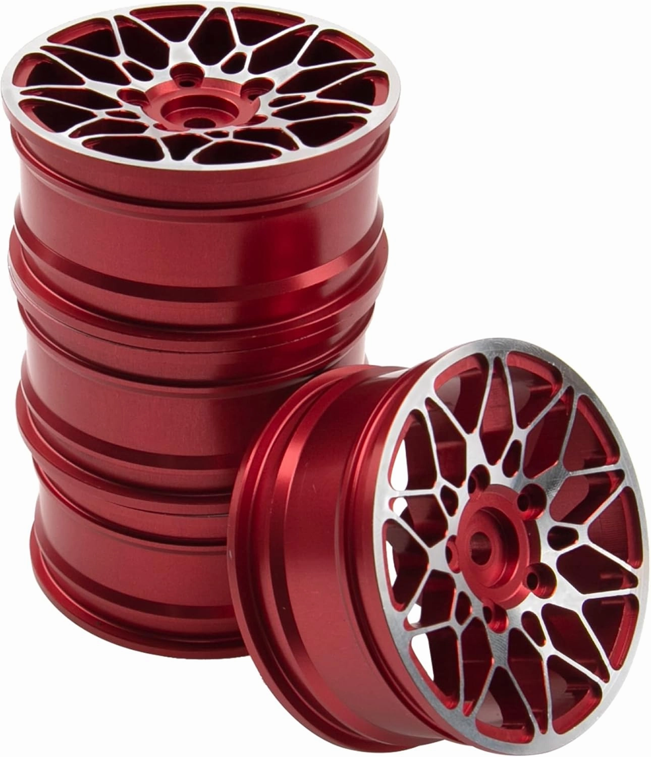 ShareGoo Metal Wheel Rims RC 12mm Hex Hubs 1/10 RC Drift On-Road Racing Touring Wheel Rim Compatible with HSP Tamiya Kyosho RedCat Sakura WLtoys Universal 1/10 RC Scales (Red)