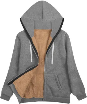 Sherpa Lined Jacket Women 2024 Fall Winter Fleece Warm Zip up Hoodie Casual Long Sleeve Hooded Jackets Coat Cardigan