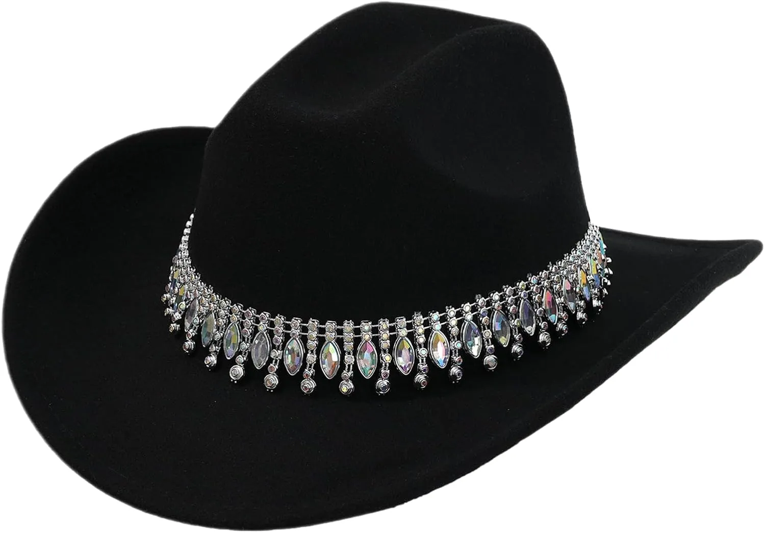 Shiny Rhinestone Women's Cowgirl Hat Western Cowboy Retro Panama Unisex Sequin Wide Brim Hat