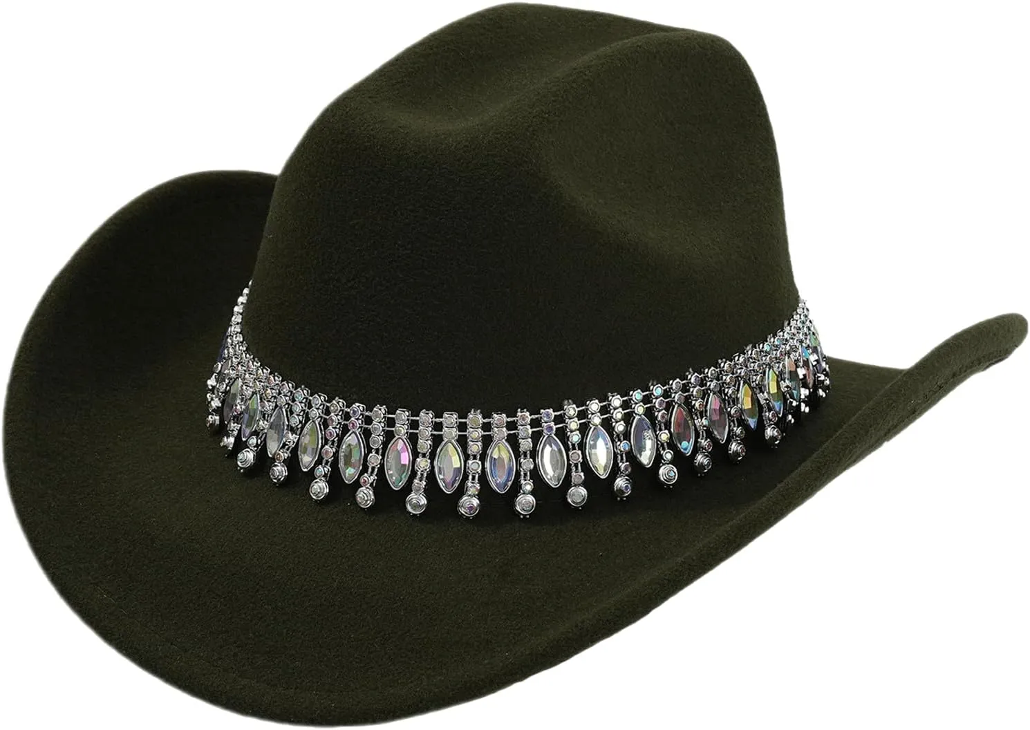 Shiny Rhinestone Women's Cowgirl Hat Western Cowboy Retro Panama Unisex Sequin Wide Brim Hat