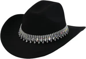 Shiny Rhinestone Women's Cowgirl Hat Western Cowboy Retro Panama Unisex Sequin Wide Brim Hat