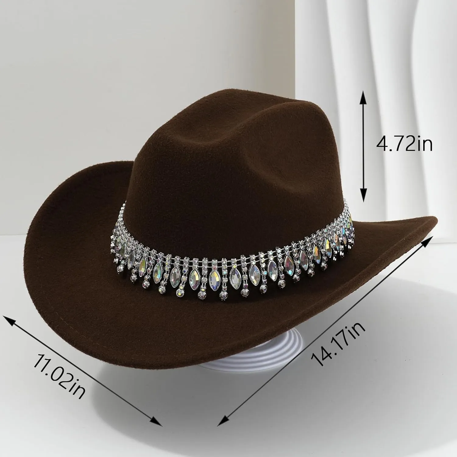 Shiny Rhinestone Women's Cowgirl Hat Western Cowboy Retro Panama Unisex Sequin Wide Brim Hat