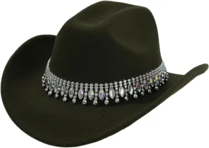 Shiny Rhinestone Women's Cowgirl Hat Western Cowboy Retro Panama Unisex Sequin Wide Brim Hat
